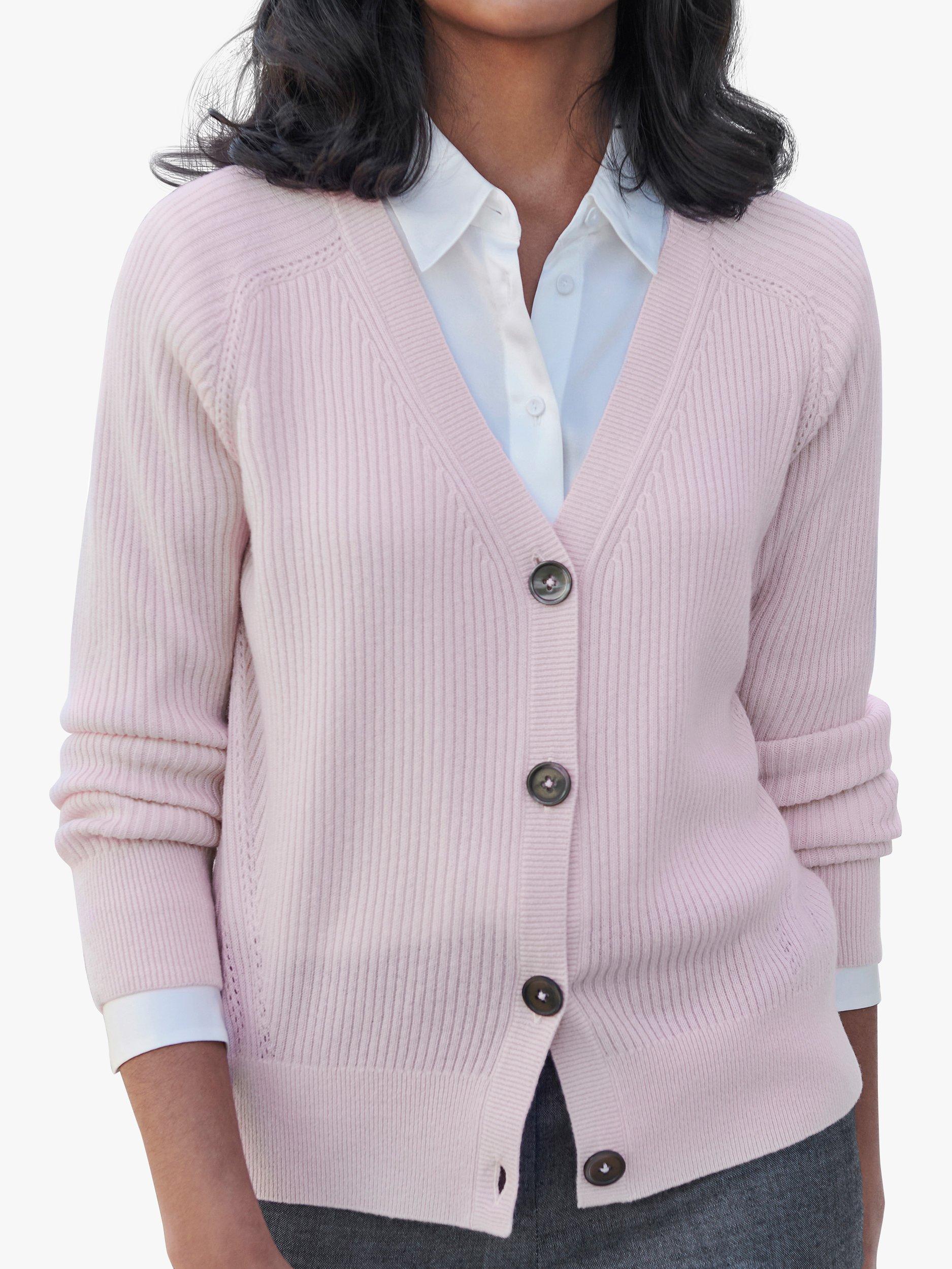 Pure Collection Pointelle Cardigan, Soft Oyster, 8