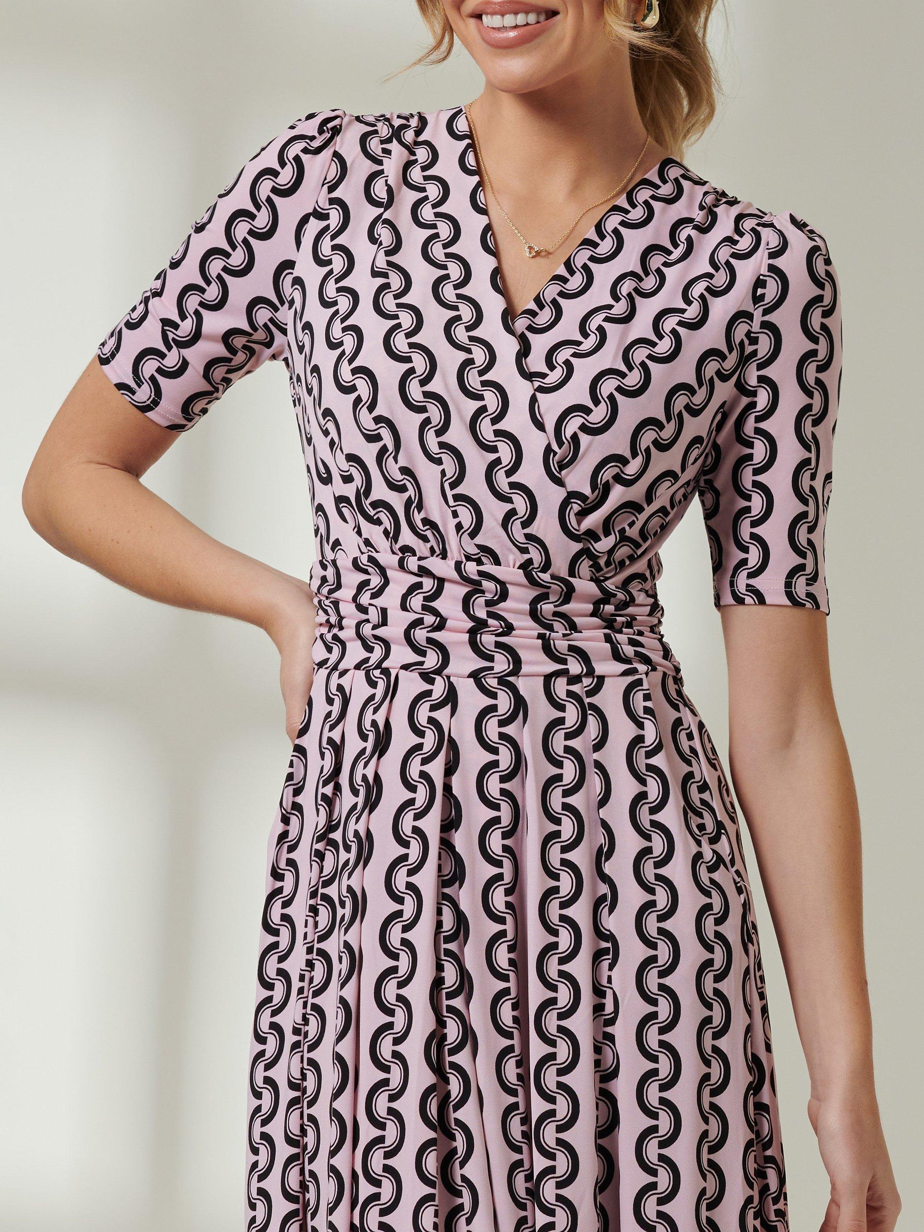 Jolie Moi Molly Geometric Print Jersey Midi Dress, Pink, 8