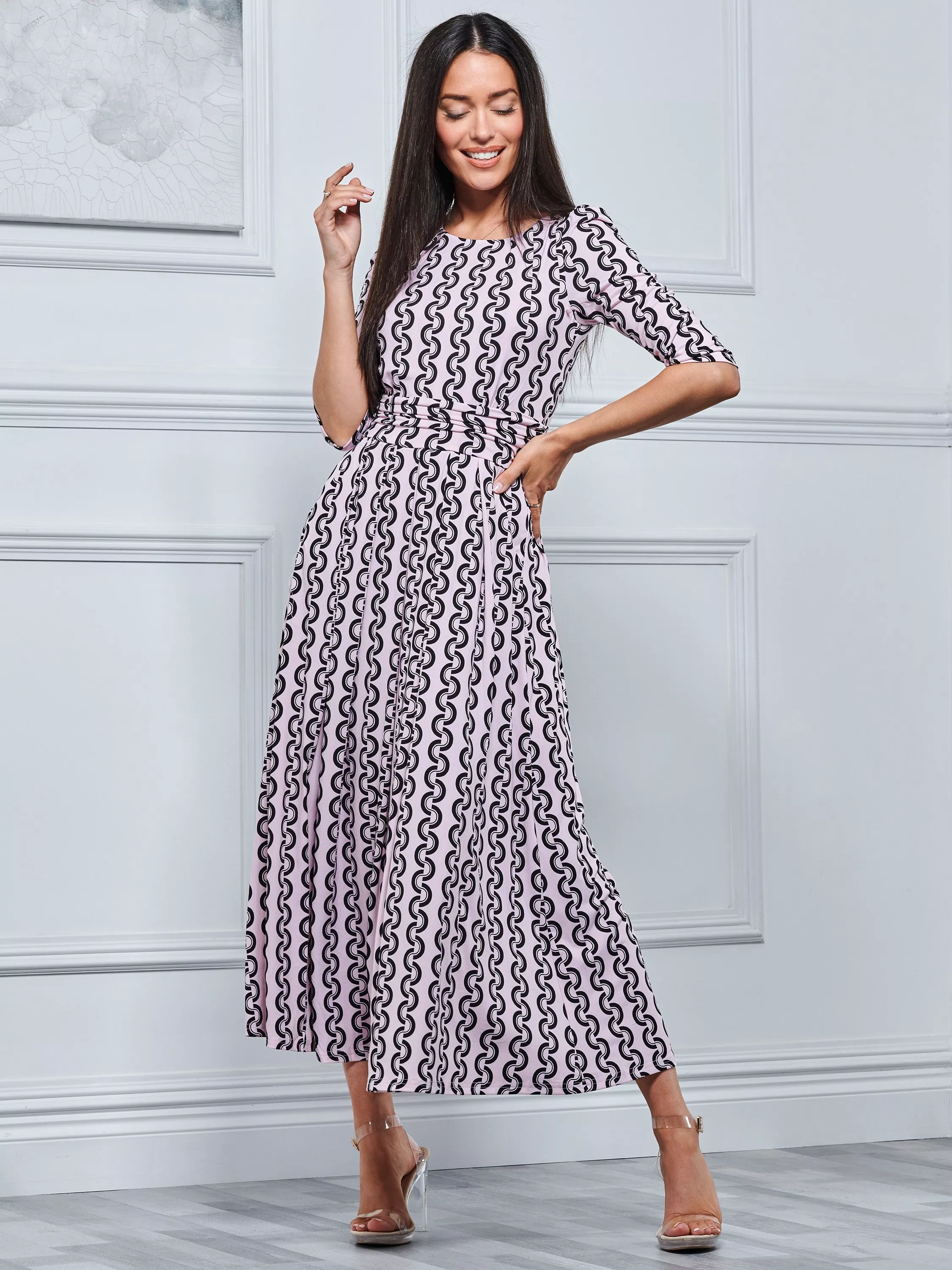 Jolie Moi Pauline Jersey Fit Flare Maxi Dress Pink