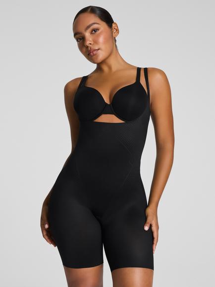 Spanx SPANXshape™ Medium Compression Invisible Open-Bust Mid-Thigh Bodysuit, Black
