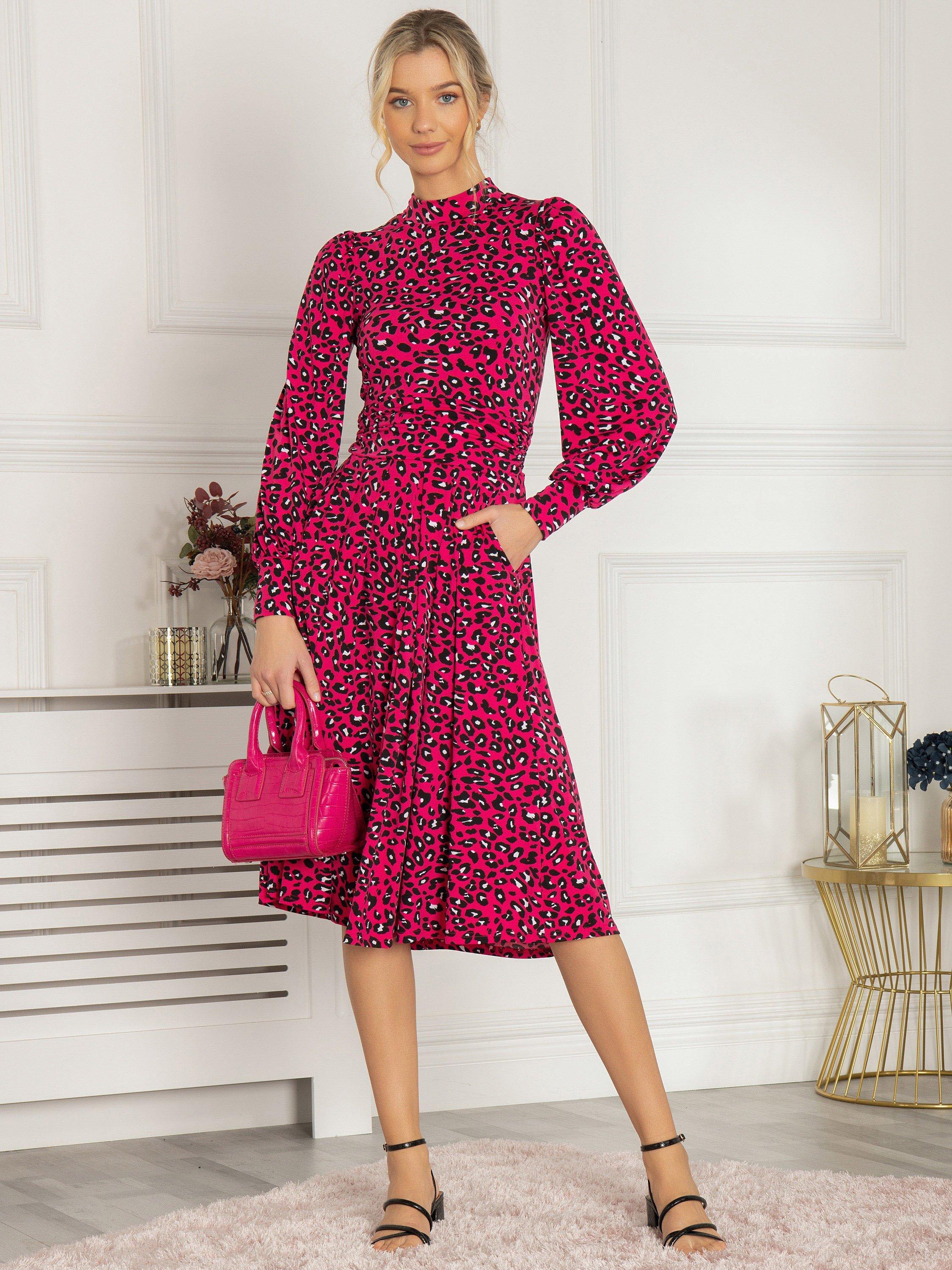 Jolie Moi Vesper Long Sleeve Leopard Midi Dress
