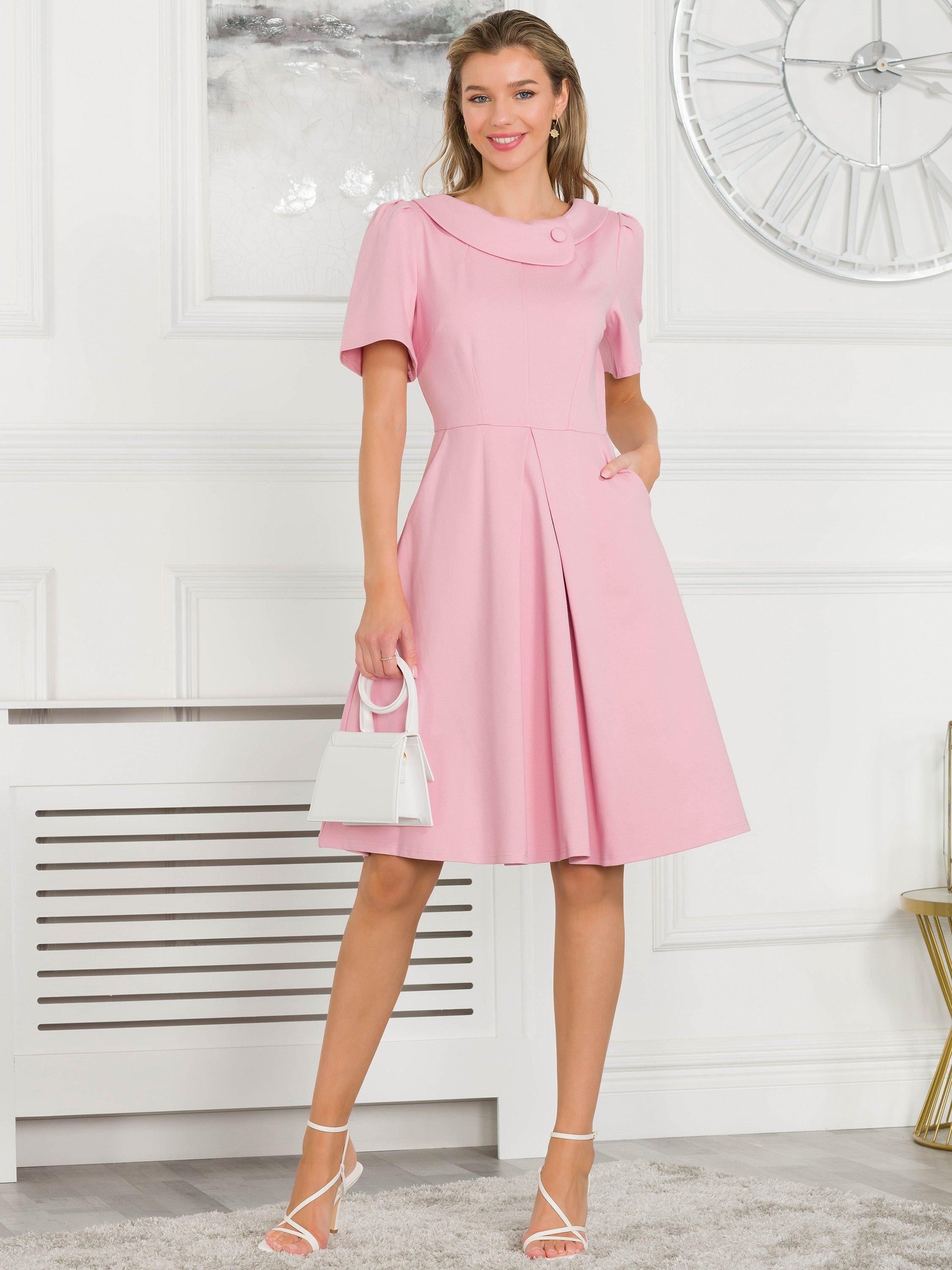 Jolie Moi Valencia Flared Dress Baby Pink