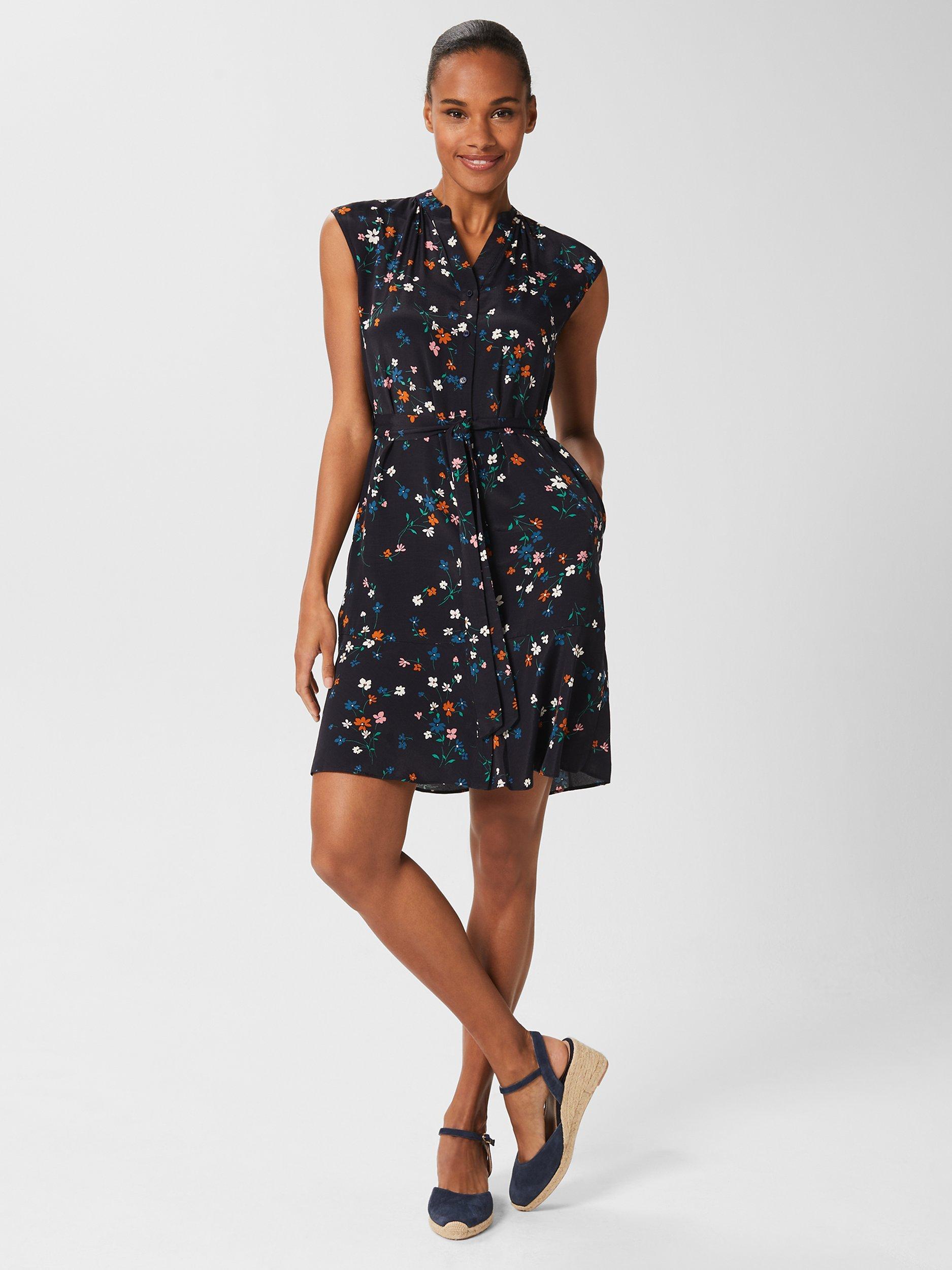 Hobbs Miranda Sleeveless Floral Dress, Navy/Multi