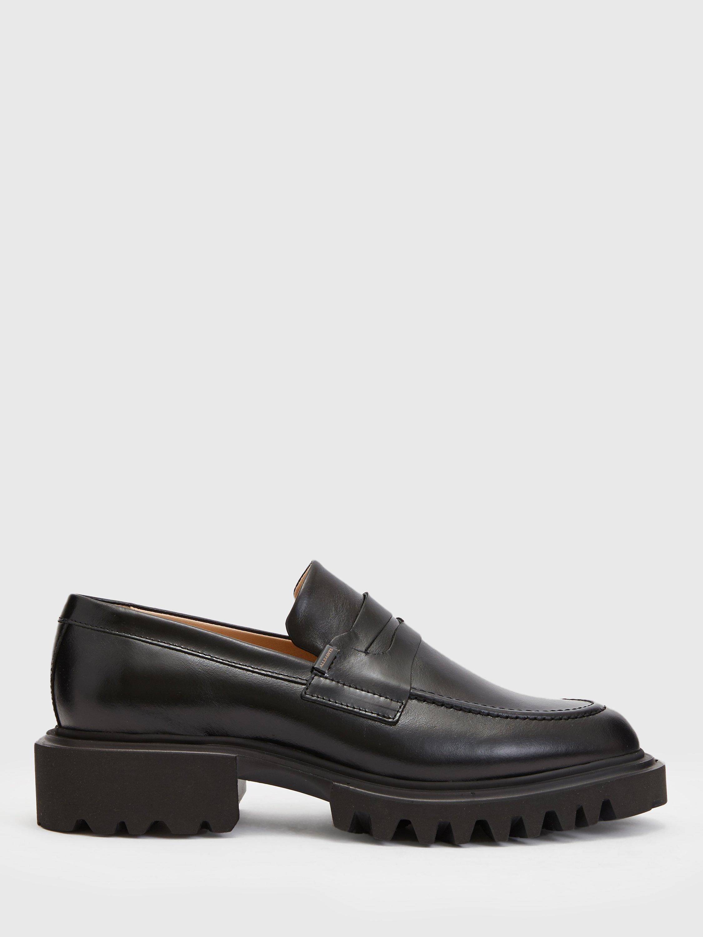 AllSaints Lola Leather Slip On Loafers, Black
