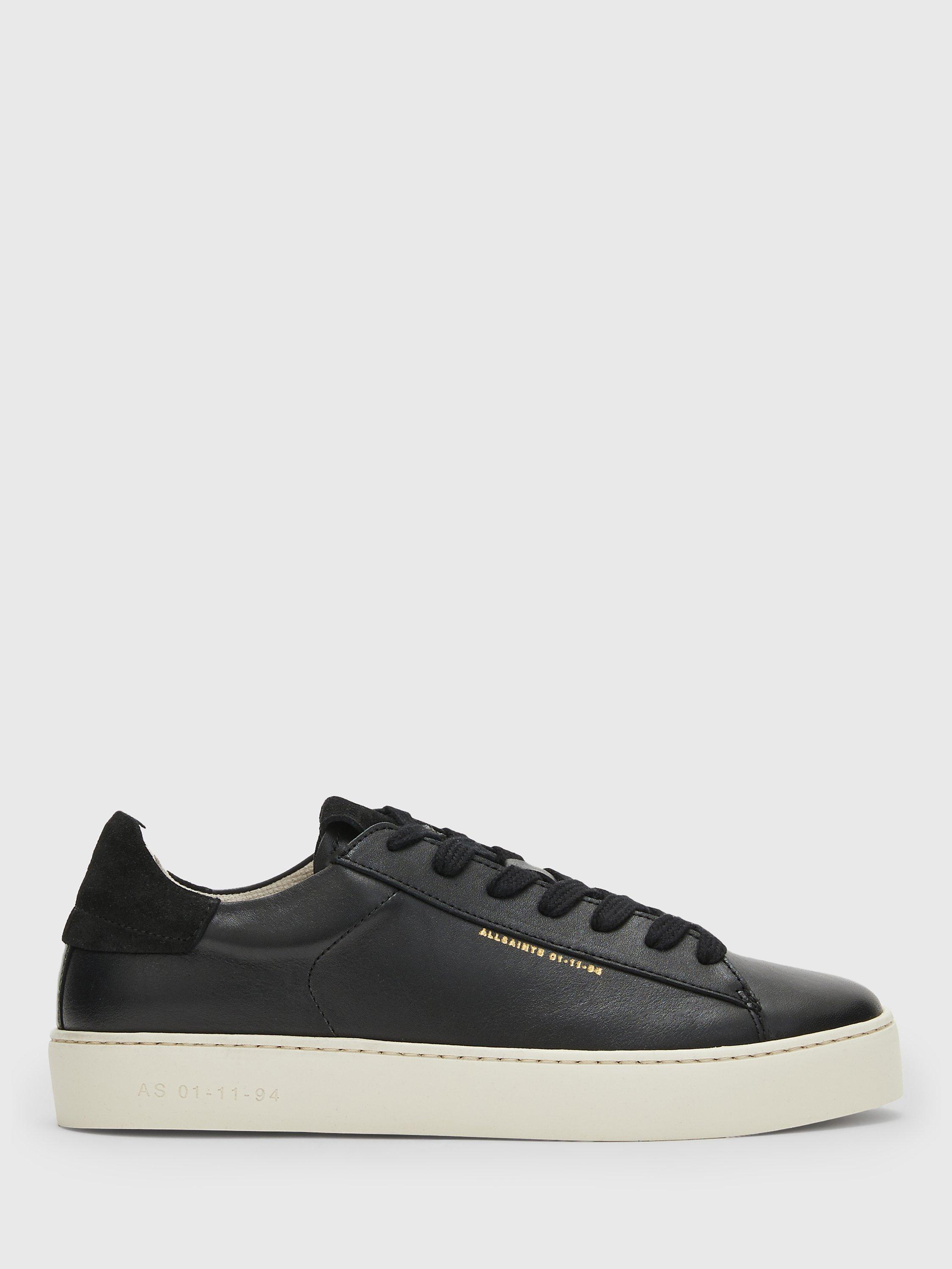 Product image 1 of 7, which shows AllSaints Shana Leather Lace Up Trainers, Black, 4