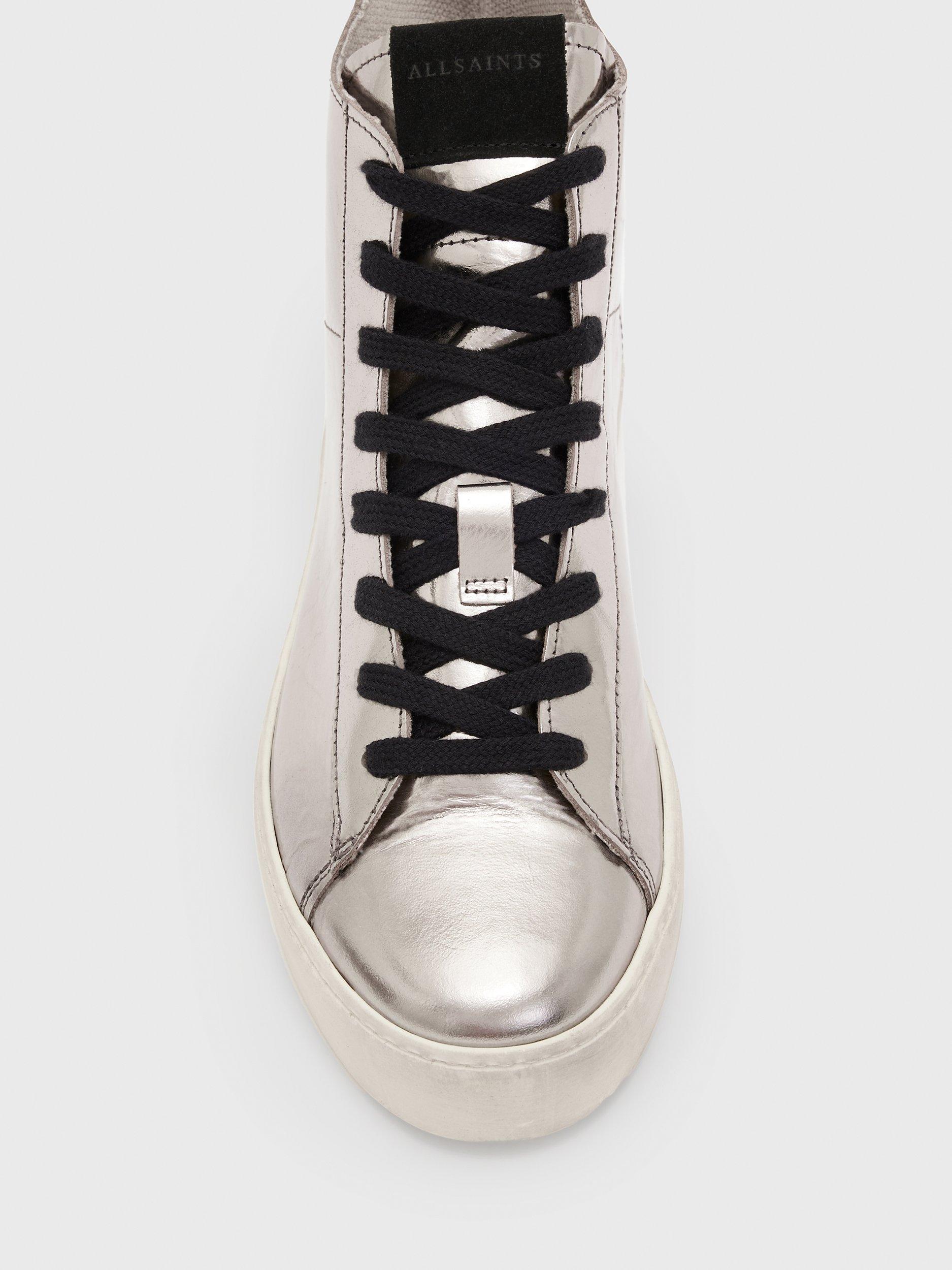 AllSaints Tana Leather Hi-Top Trainers, Silver, 3