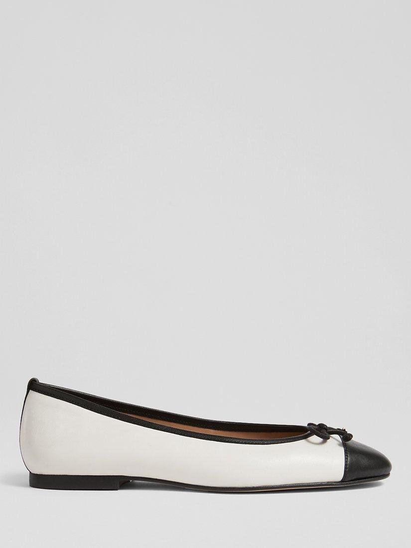 Product image 1 of 4, which shows L.K.Bennett Kara Leather And Patent Toe Cap Ballet Pumps, White/Black, 6