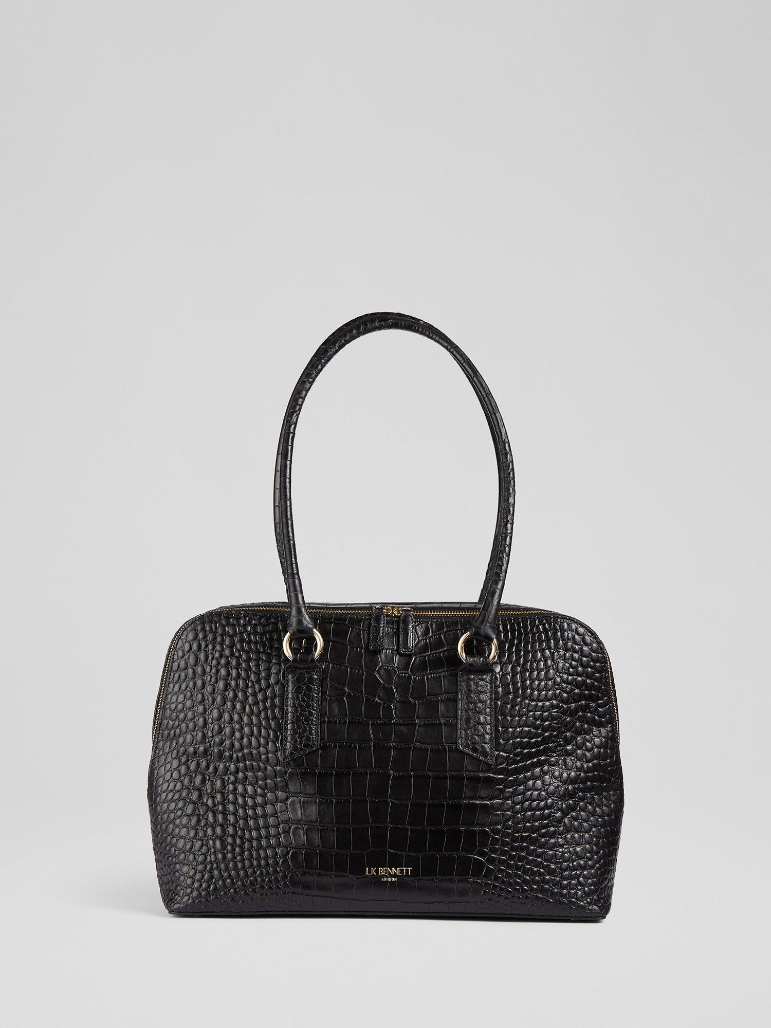 Product image 1 of 4, which shows L.K.Bennett Jamie Croc Effect Leather Tote Bag, Black