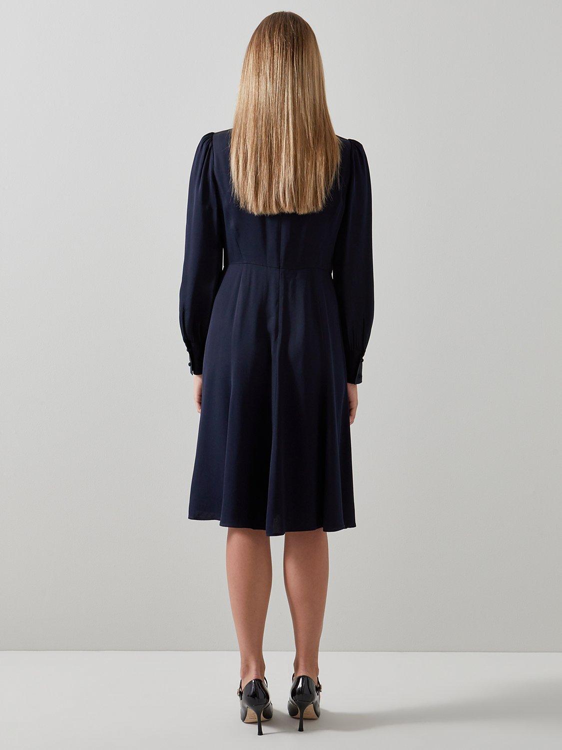 Product image 2 of 4, which shows L.K.Bennett Mira Crepe Tea Dress, Navy, 6