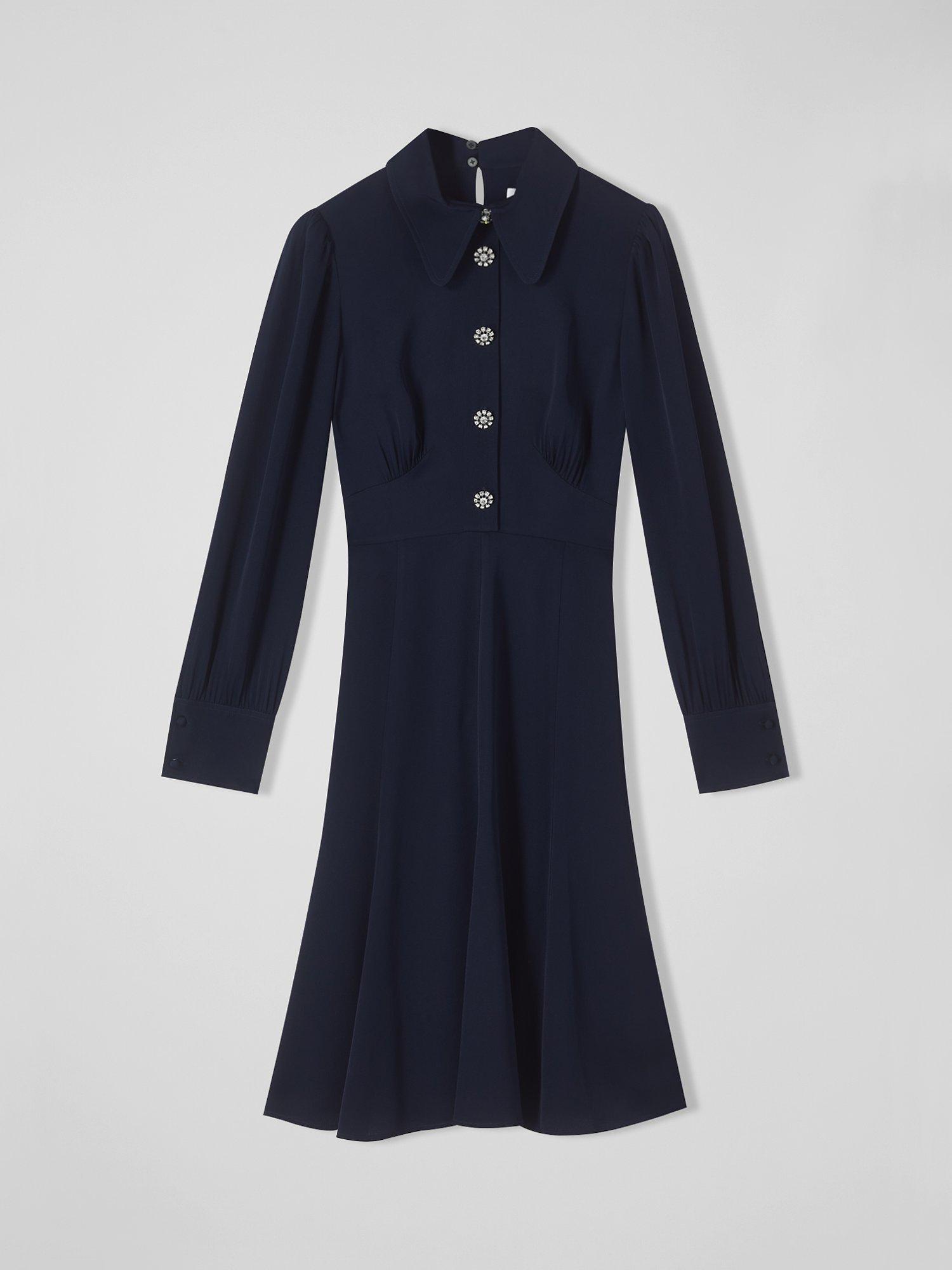 Product image 4 of 4, which shows L.K.Bennett Mira Crepe Tea Dress, Navy, 6
