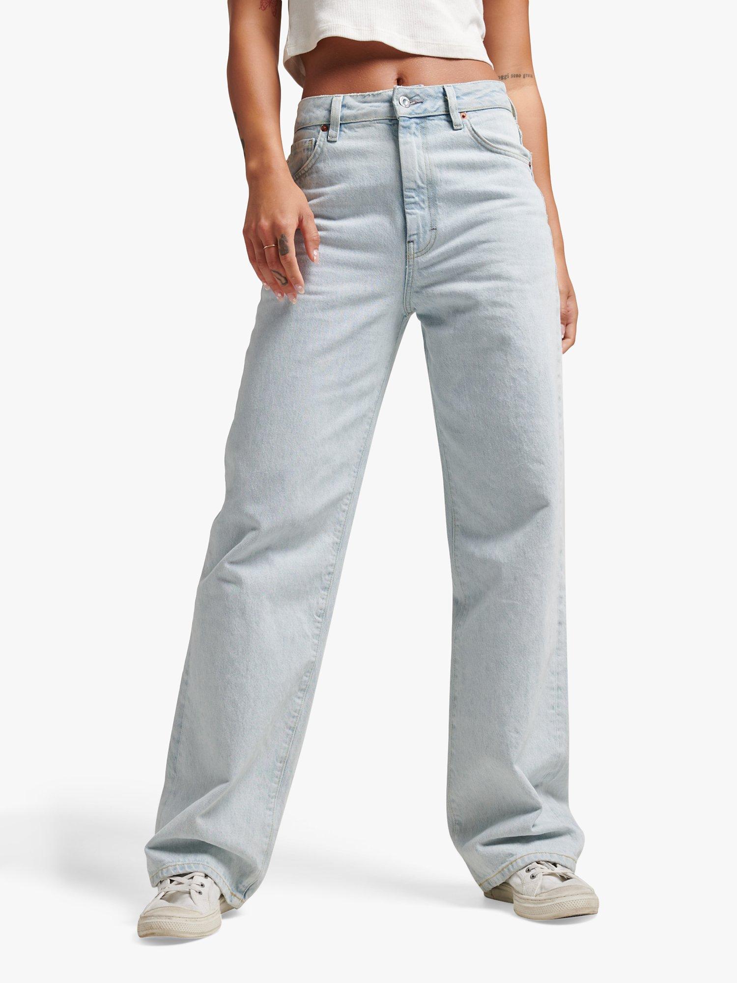 Product image 1 of 6, which shows Superdry Organic Cotton Vintage Wide Jeans, Light Indigo Vintage, W26/L30