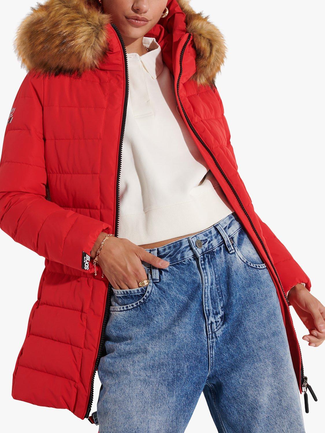 Product image 1 of 7, which shows Superdry Arctic Tall Puffer Coat, High Risk Red, 16