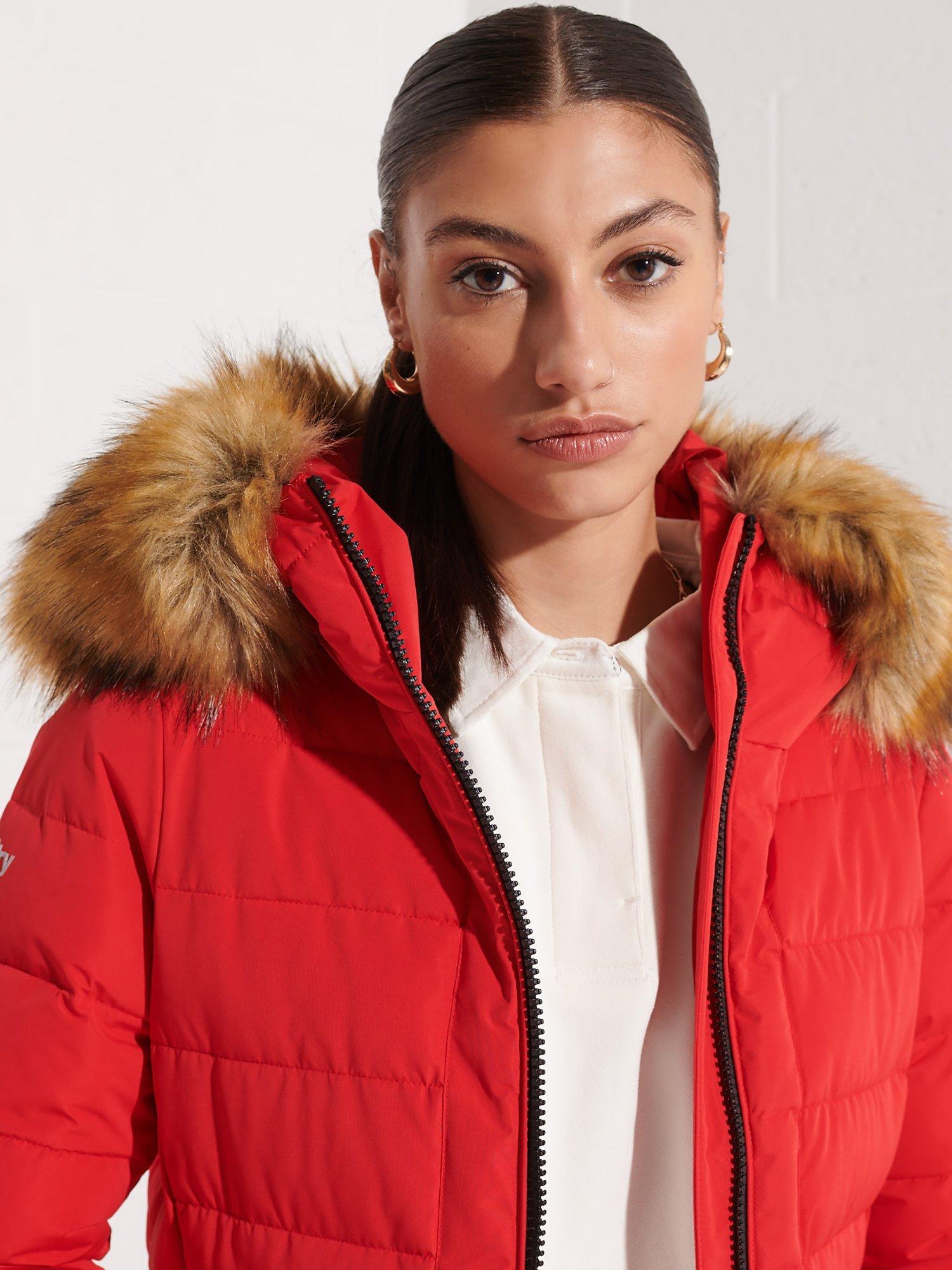 Product image 7 of 7, which shows Superdry Arctic Tall Puffer Coat, High Risk Red, 16