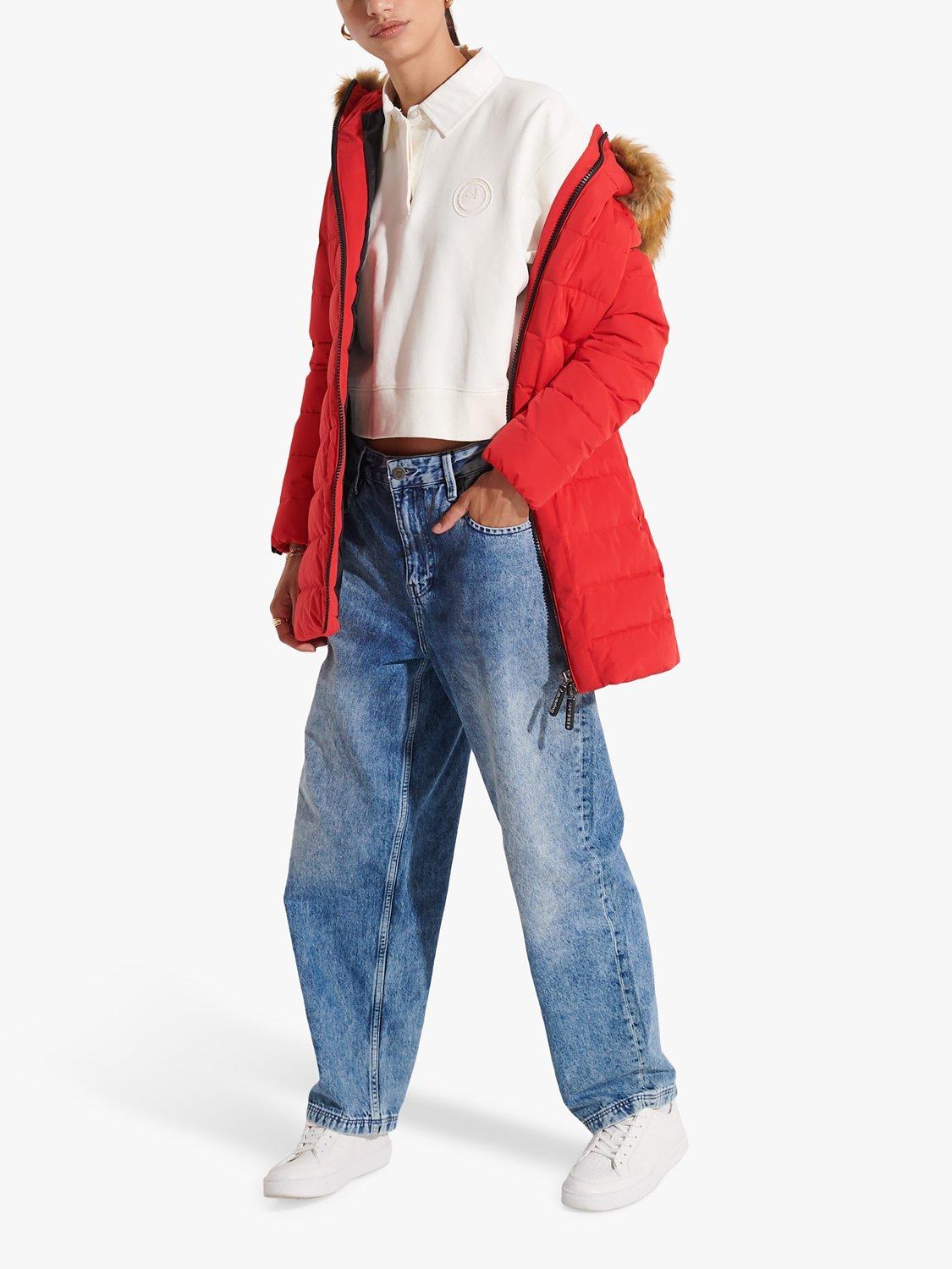 Product image 3 of 7, which shows Superdry Arctic Tall Puffer Coat, High Risk Red, 16