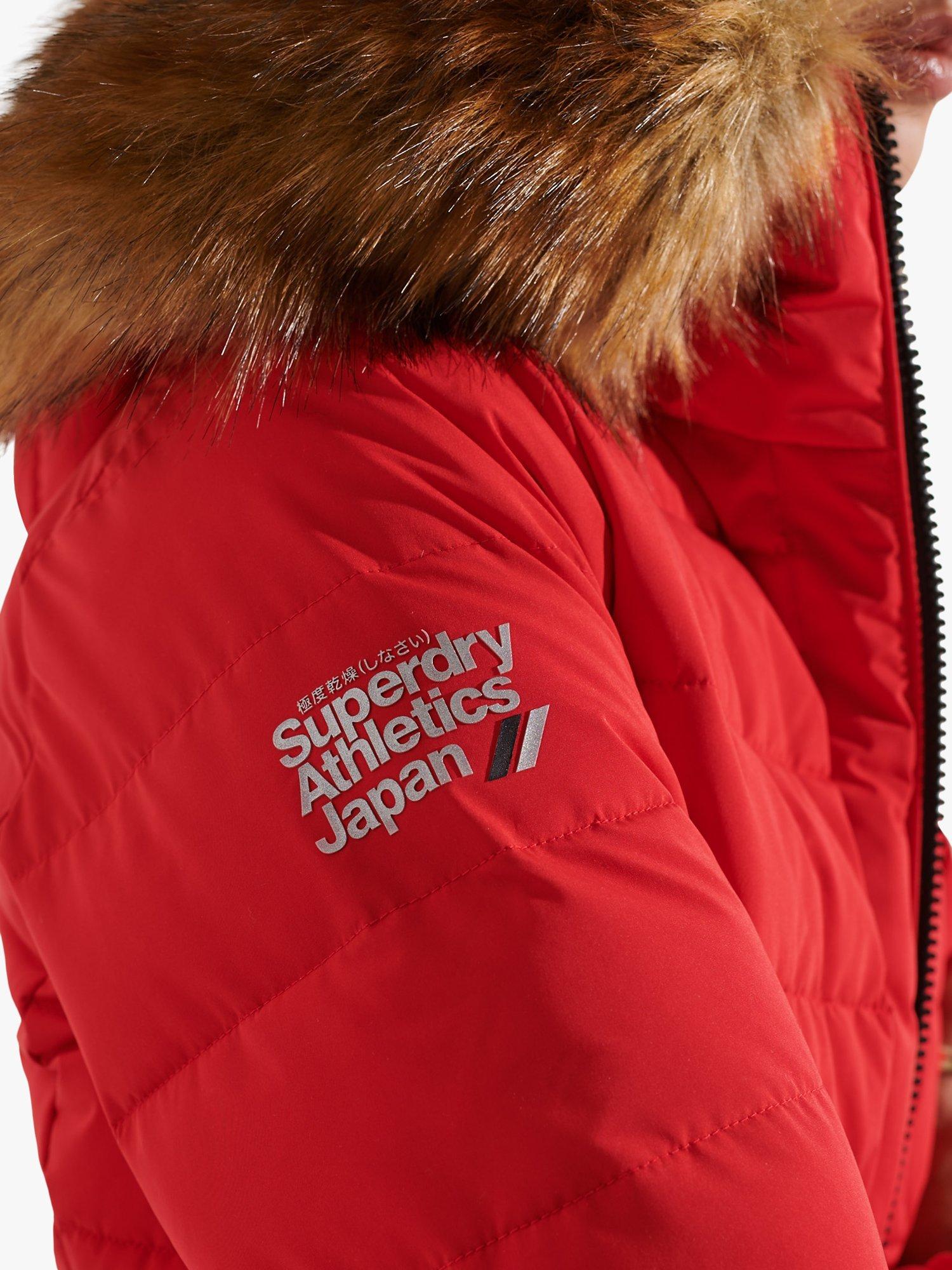 Product image 4 of 7, which shows Superdry Arctic Tall Puffer Coat, High Risk Red, 16