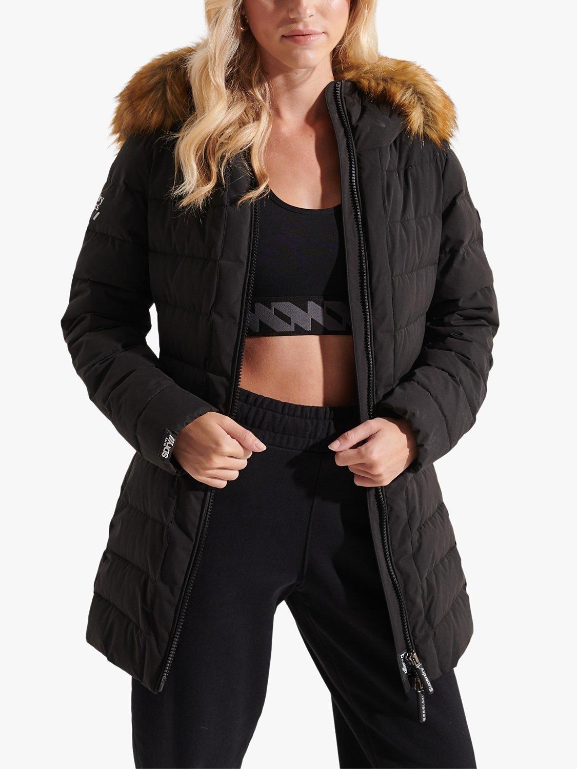 Product image 1 of 8, which shows Superdry Arctic Tall Puffer Coat, Black, 14