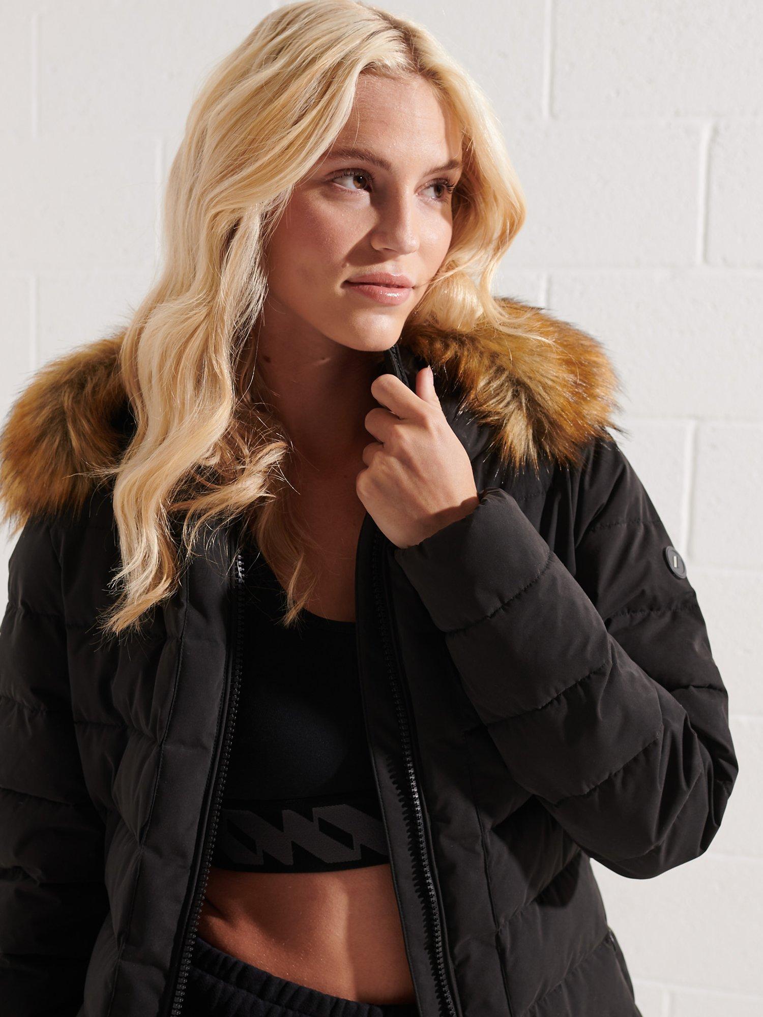 Product image 6 of 8, which shows Superdry Arctic Tall Puffer Coat, Black, 14