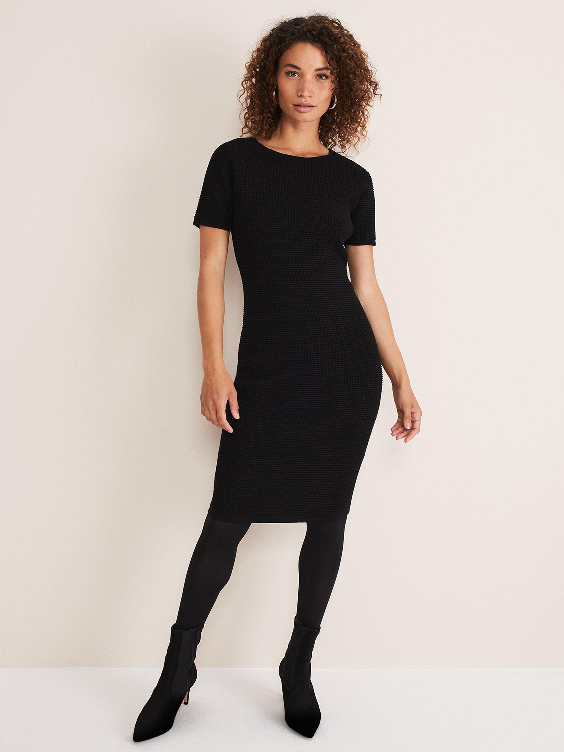 Phase Eight Elsa Ribbed Short Sleeve Dress, Black