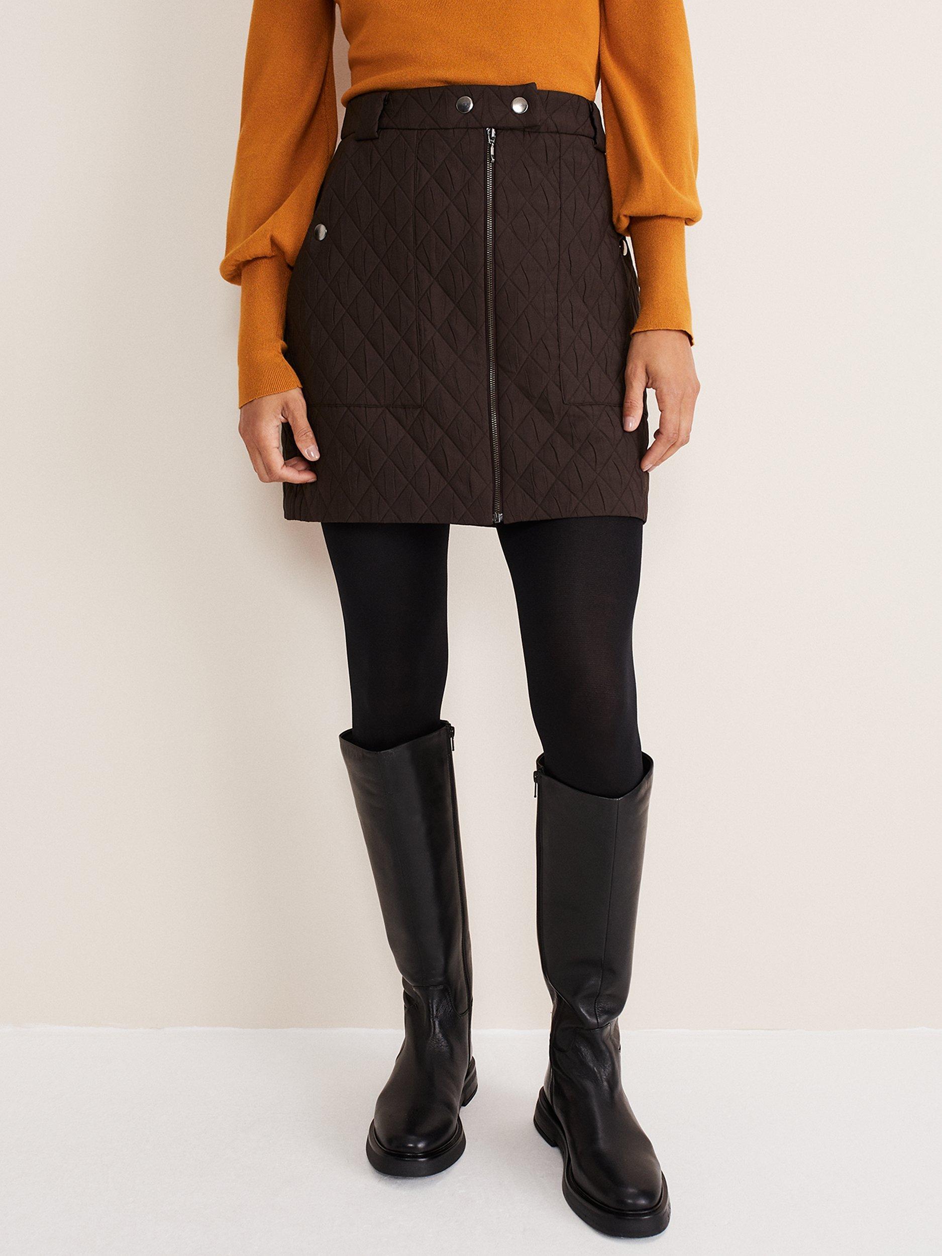 Phase Eight Chaya Quilted Mini Skirt, Chocolate