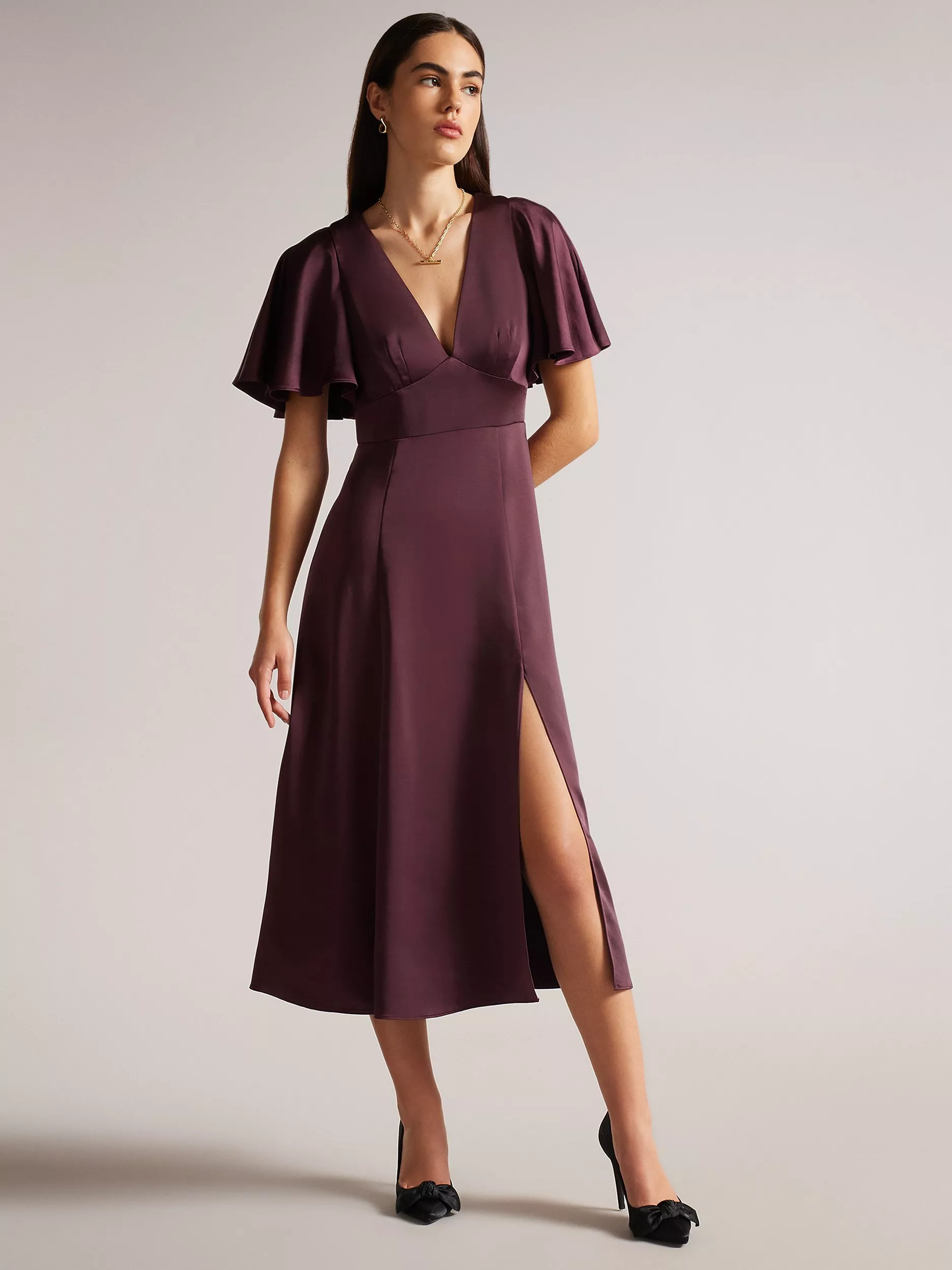 ted baker deep purple dress Ted Baker Renon Twist Neck Midi Dress, Deep Purple
