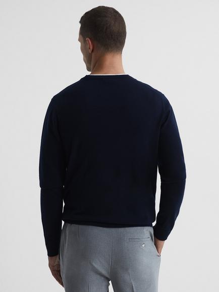 Reiss Wessex Knit Merino Wool Jumper - view 2, Navy