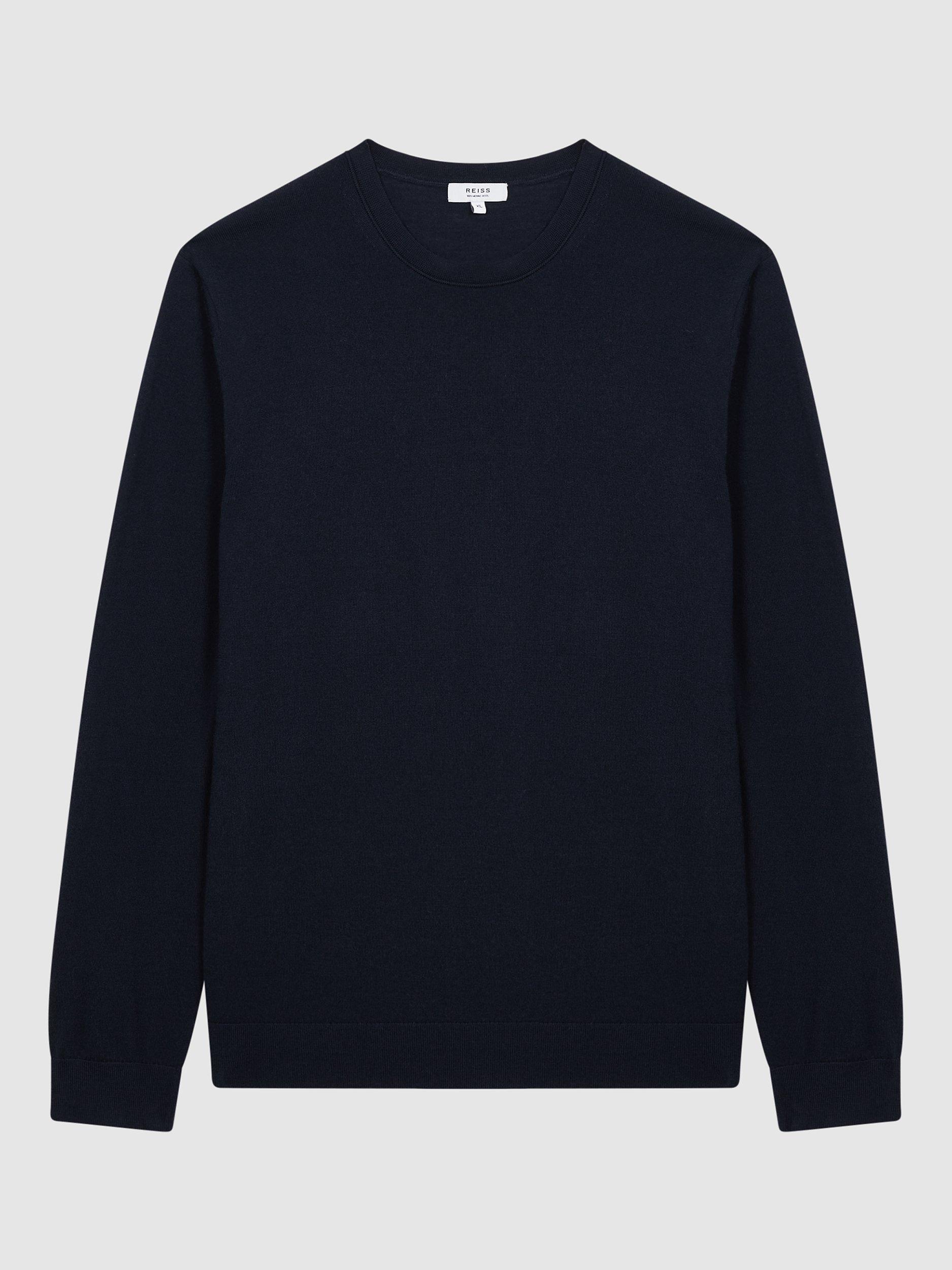 Product image 3 of 5, which shows Reiss Wessex Knit Merino Wool Jumper, Navy, XS