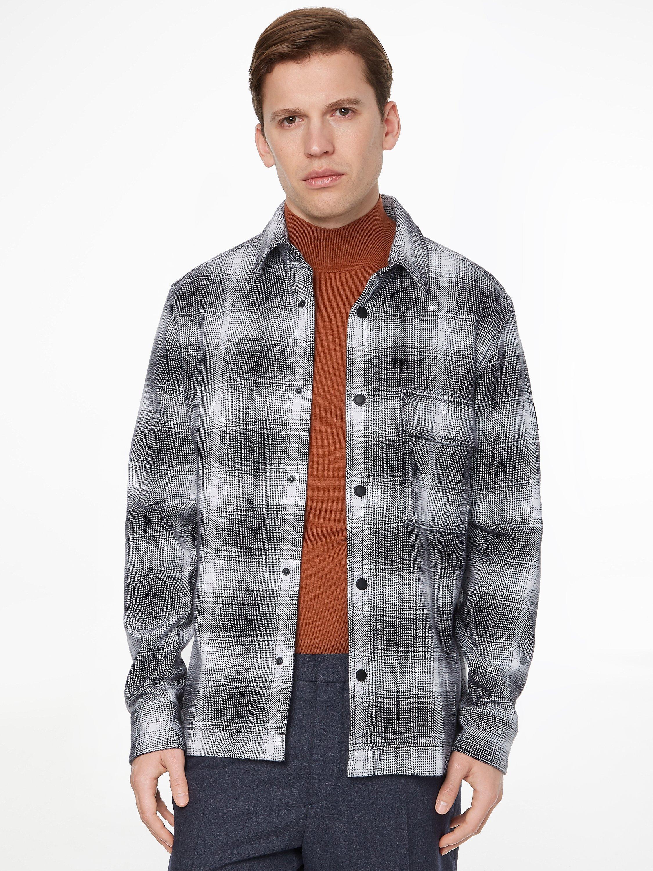 Product image 1 of 4, which shows Calvin Klein Blurred Check Shacket, Black, L