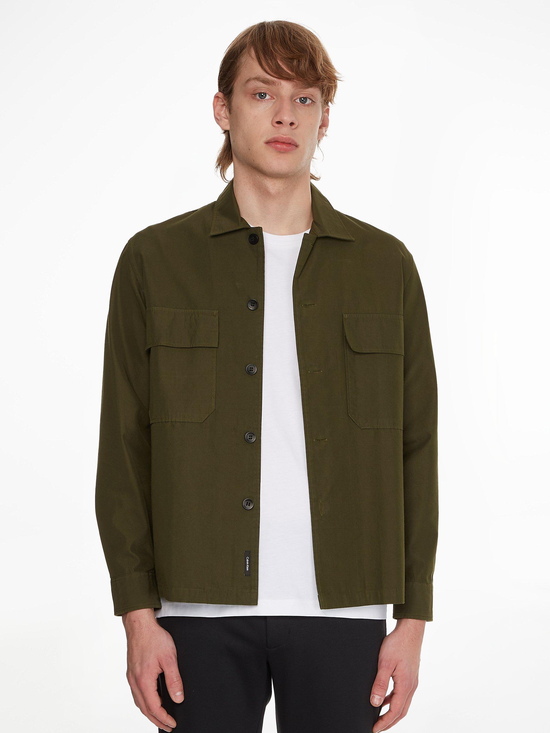 Calvin Klein Cotton Blend Shacket, Dark Olive