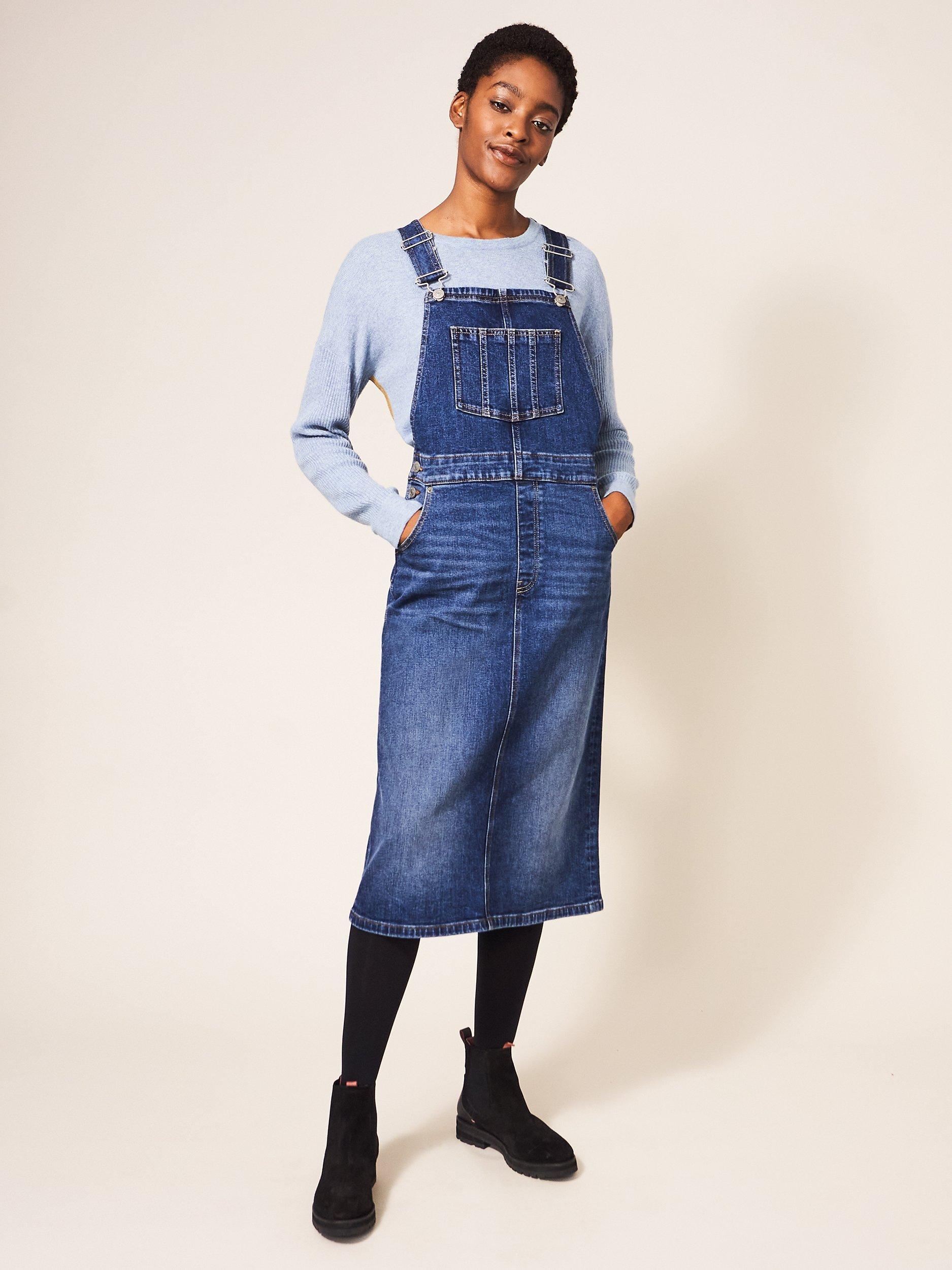 White Stuff Emmie Denim Midi Pinny, Mid Blue