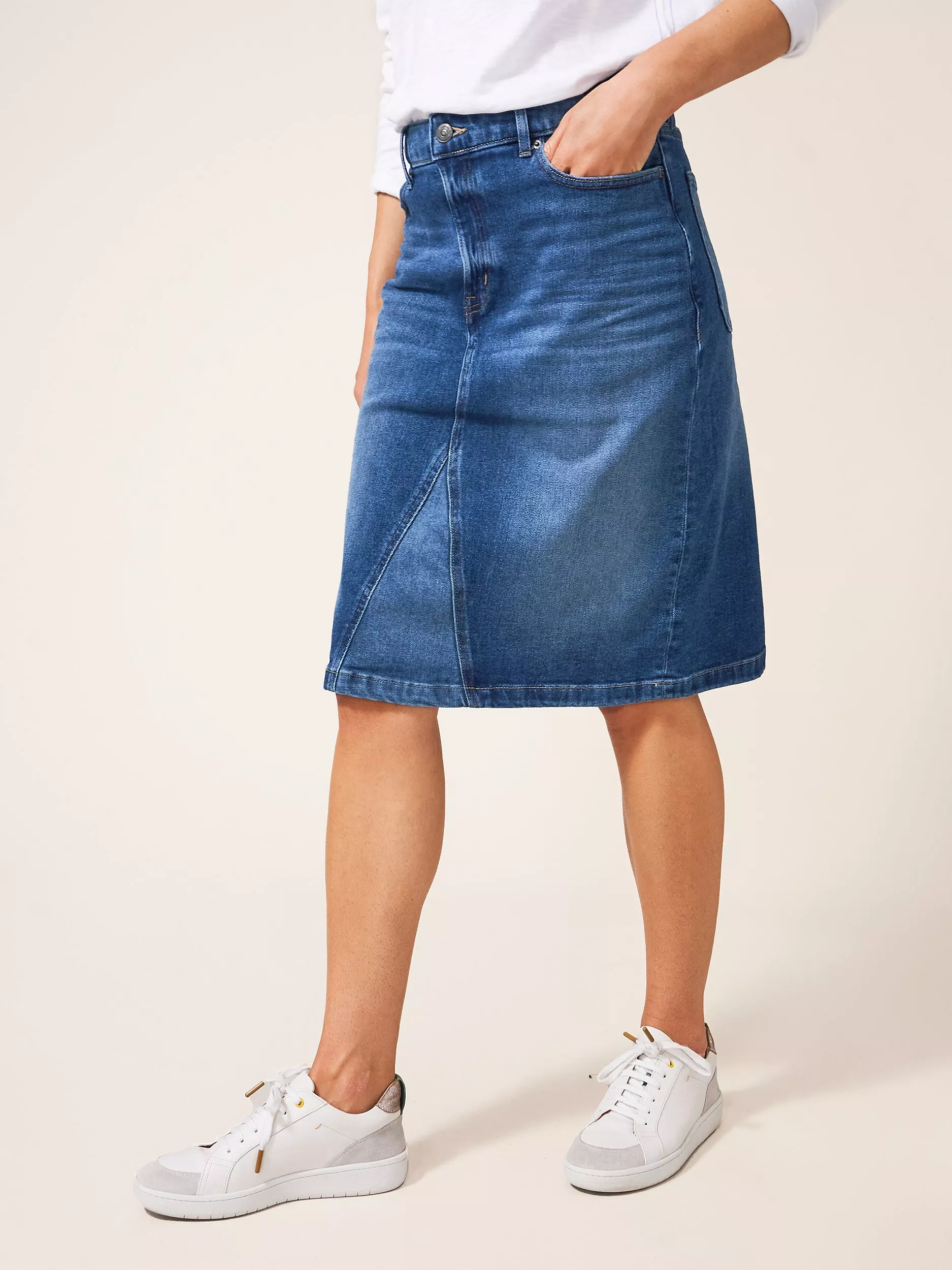 Denim knee length skirt uk hotsell