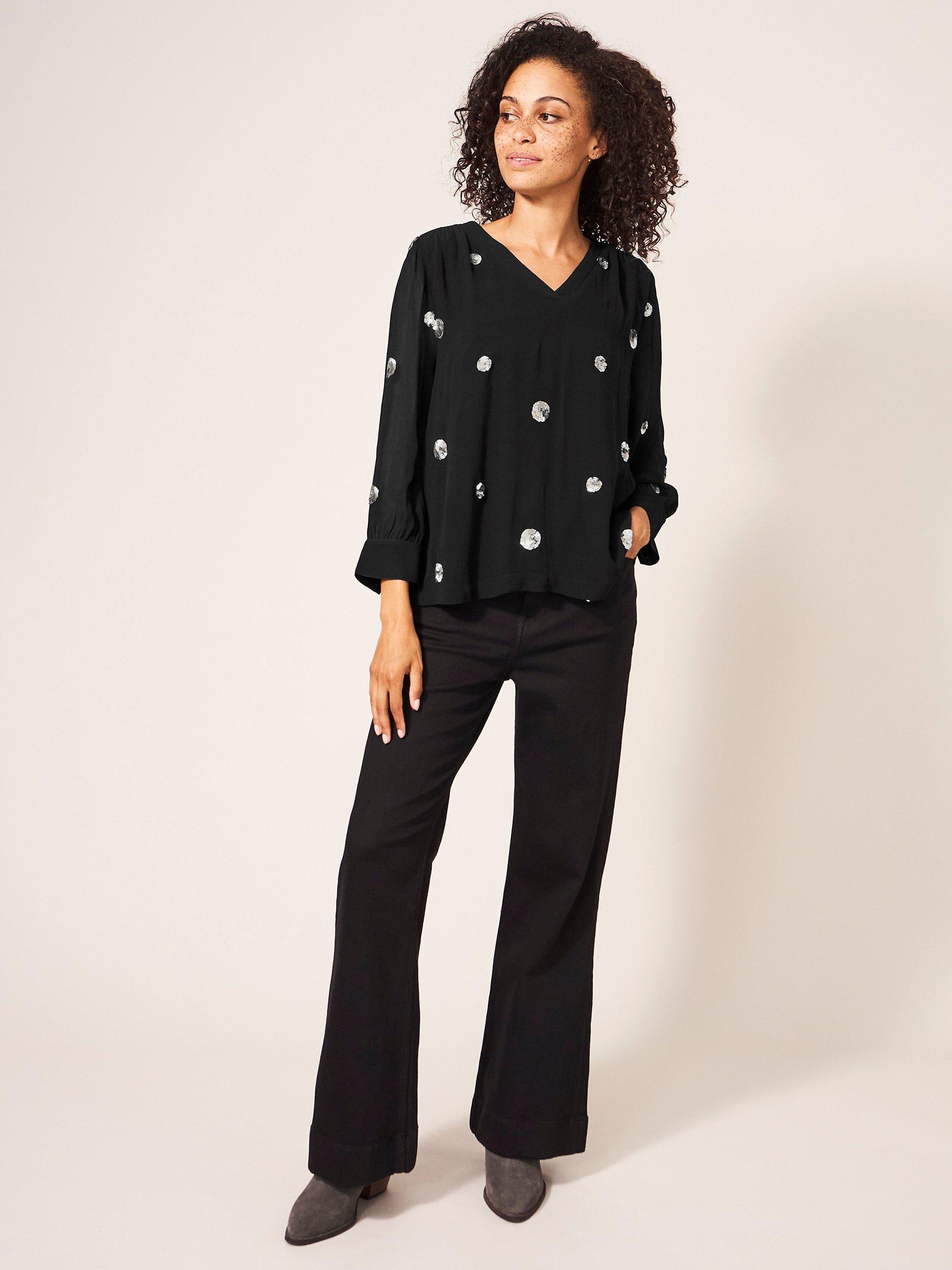 White Stuff Elisa Sequin Embellished Spot Top, Black