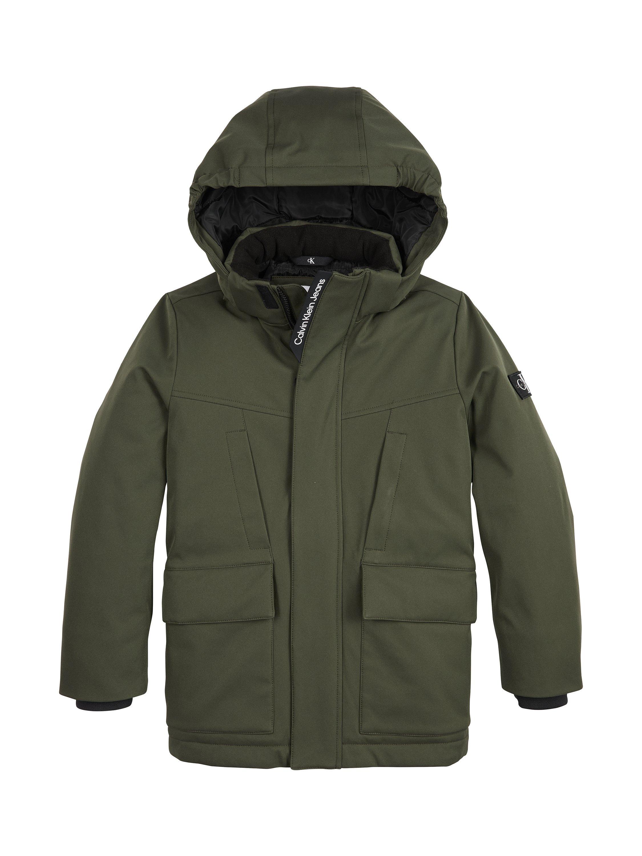 Calvin Klein Kids' Monologo Badge Technical Parka Coat, Deep Depths