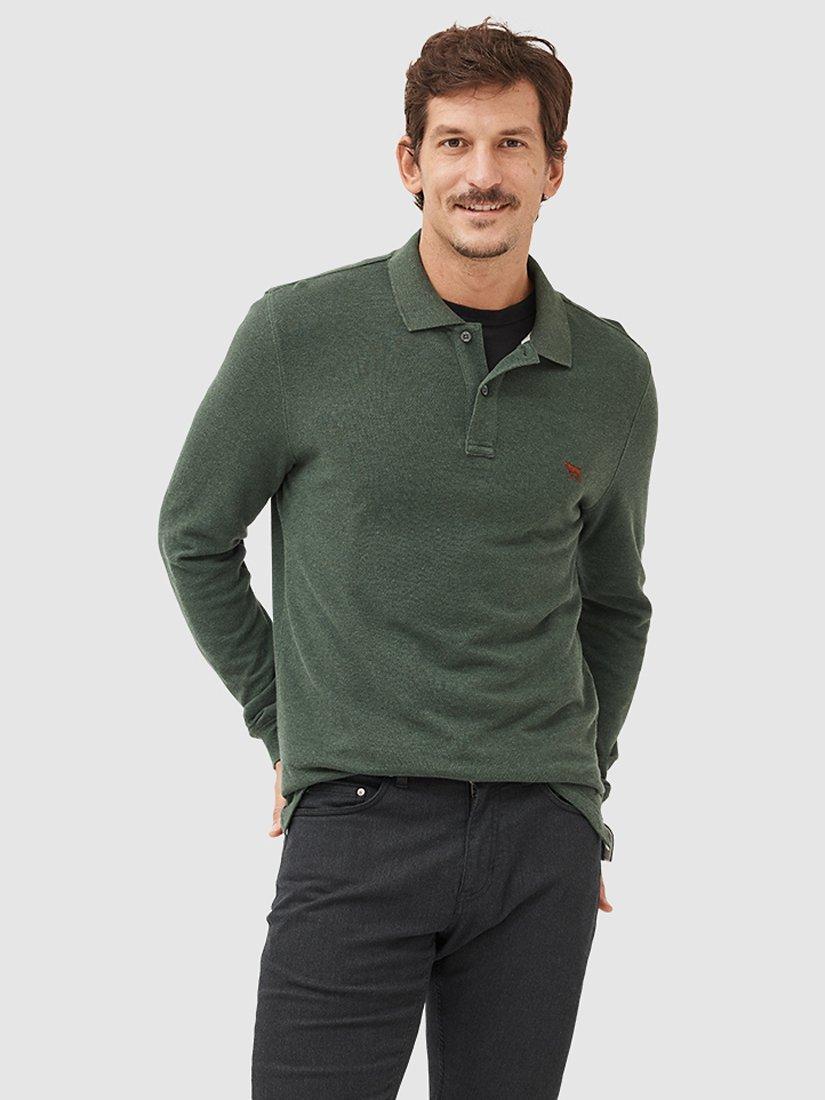 Product image 1 of 5, which shows Rodd & Gunn Gunn Cotton Slim Fit Long Sleeve Polo Shirt, Moss, XS