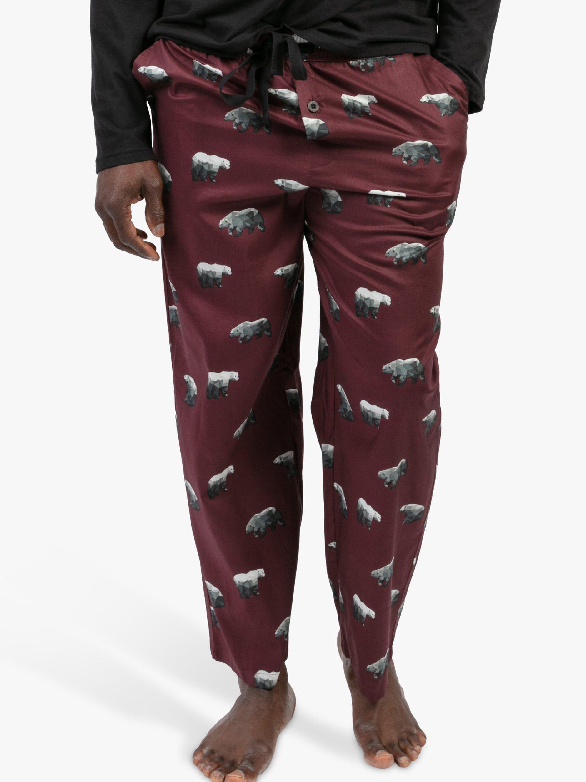 Product image 1 of 4, which shows Cyberjammies Cotton Blend Polar Bear Print Pyjama Bottoms, Burgundy Mix, S