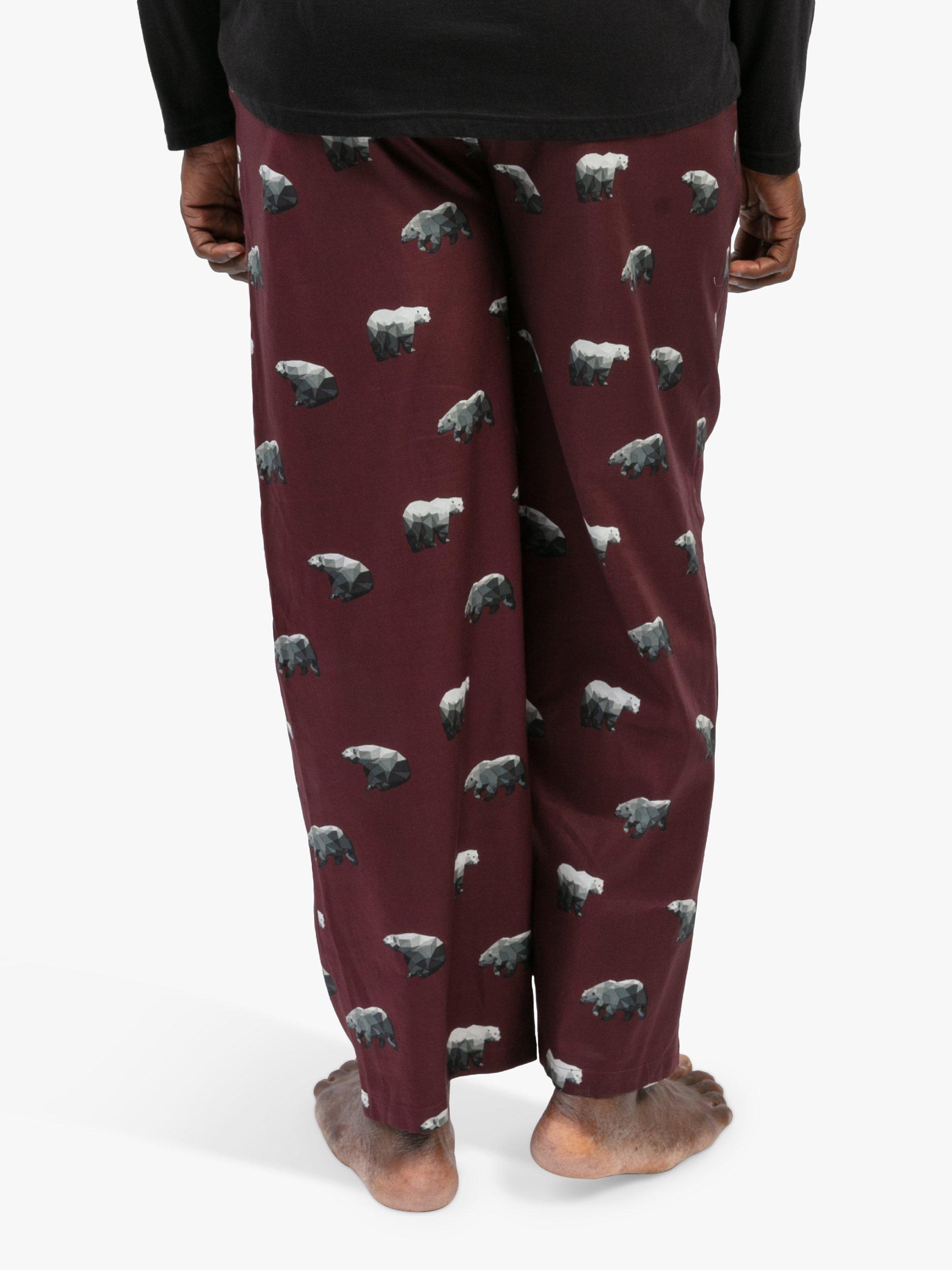 Product image 2 of 4, which shows Cyberjammies Cotton Blend Polar Bear Print Pyjama Bottoms, Burgundy Mix, S