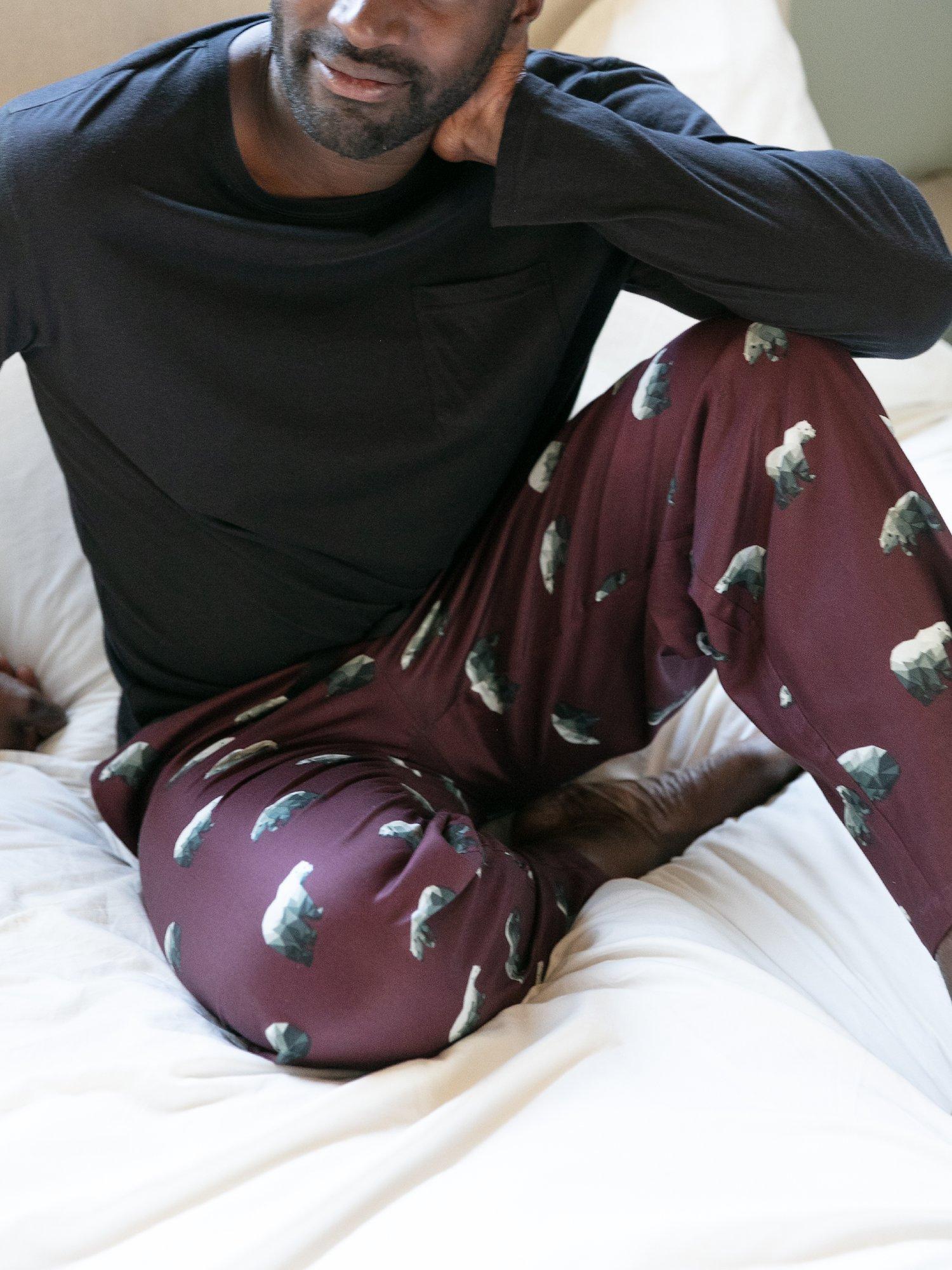 Product image 4 of 4, which shows Cyberjammies Cotton Blend Polar Bear Print Pyjama Bottoms, Burgundy Mix, S