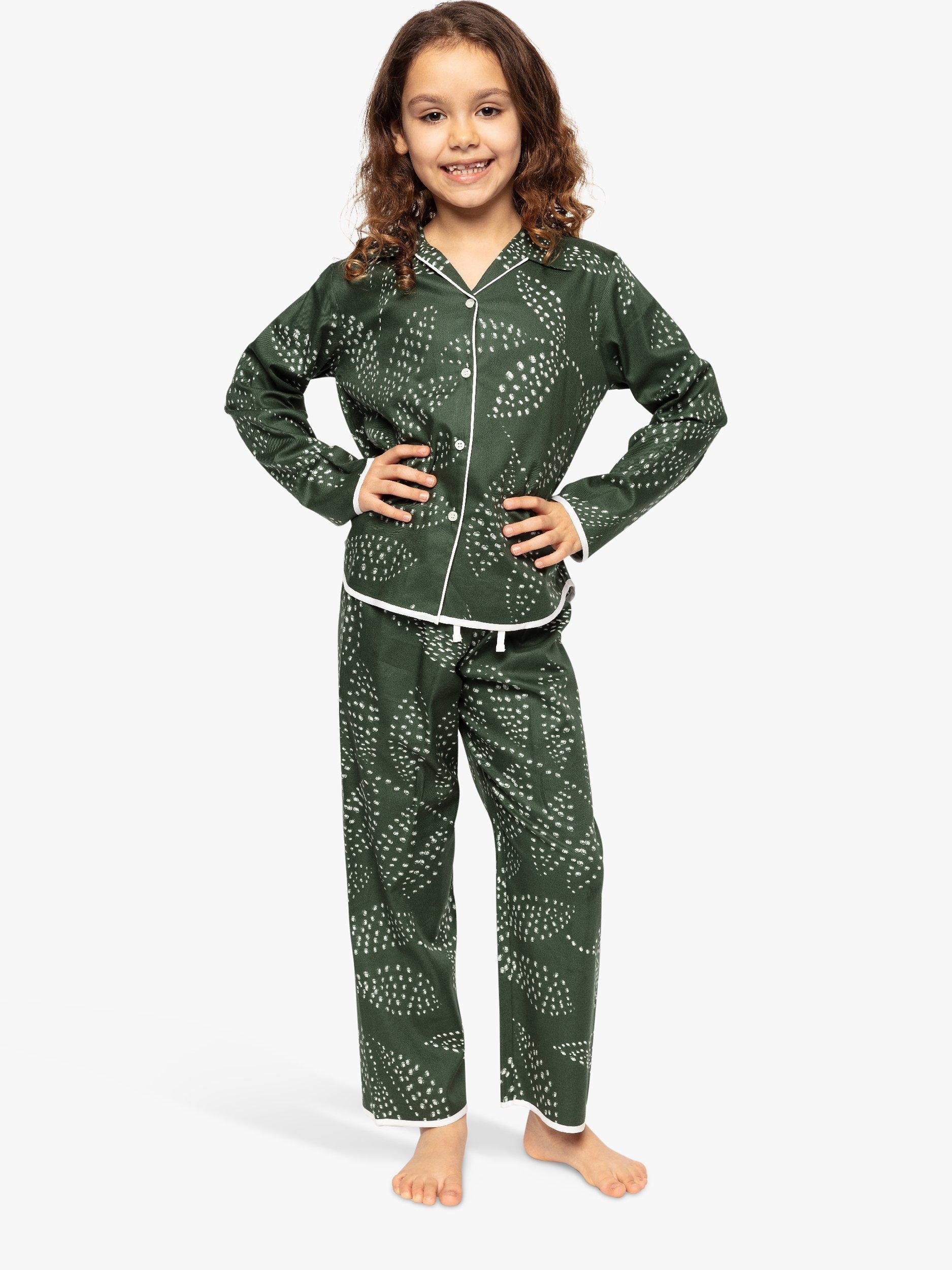 Cyberjammies Kids' Imogen Leaf Print Pyjama Set, Green