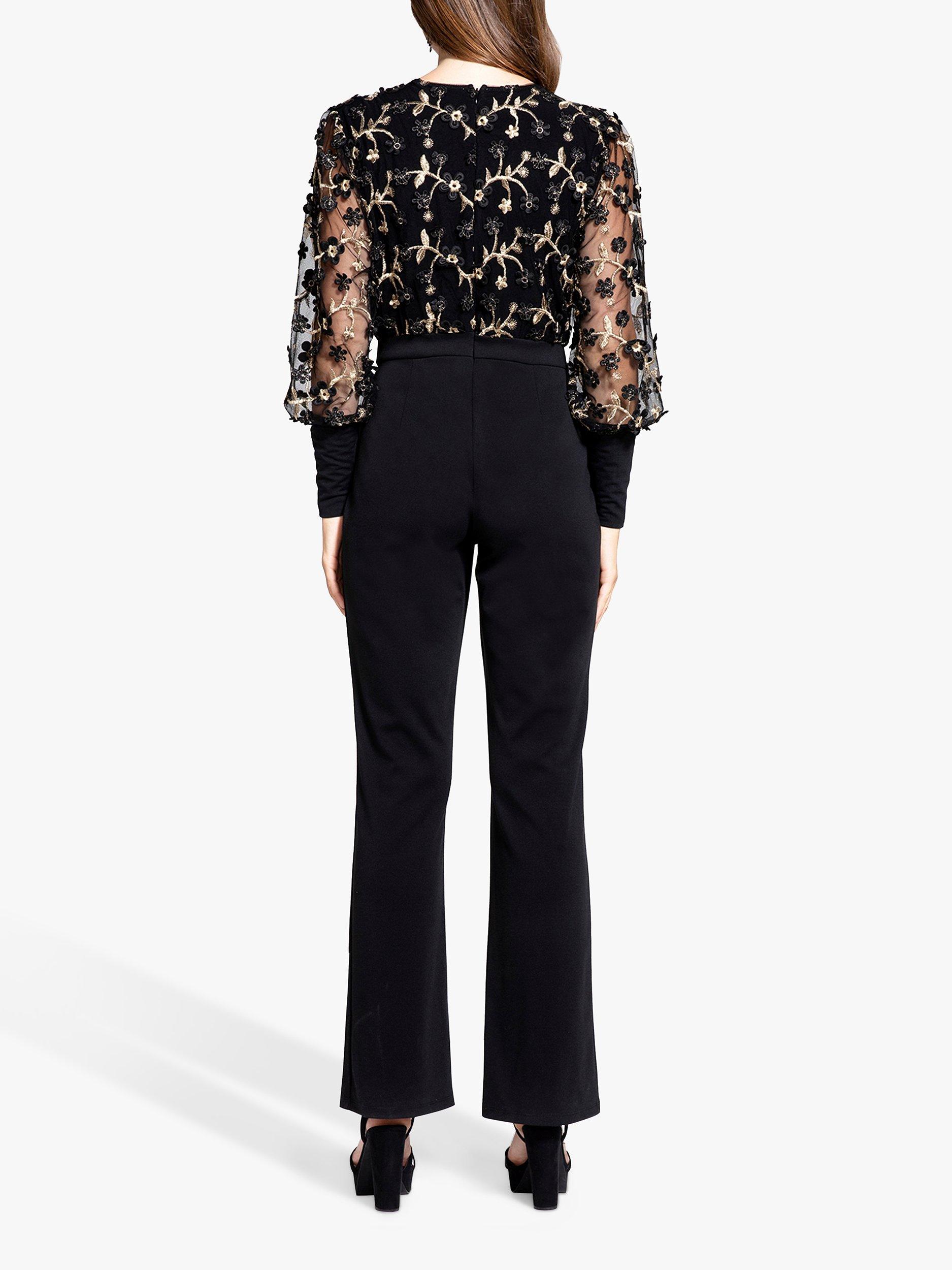 HotSquash Floral Detail Ponte Jumpsuit, Black Petals