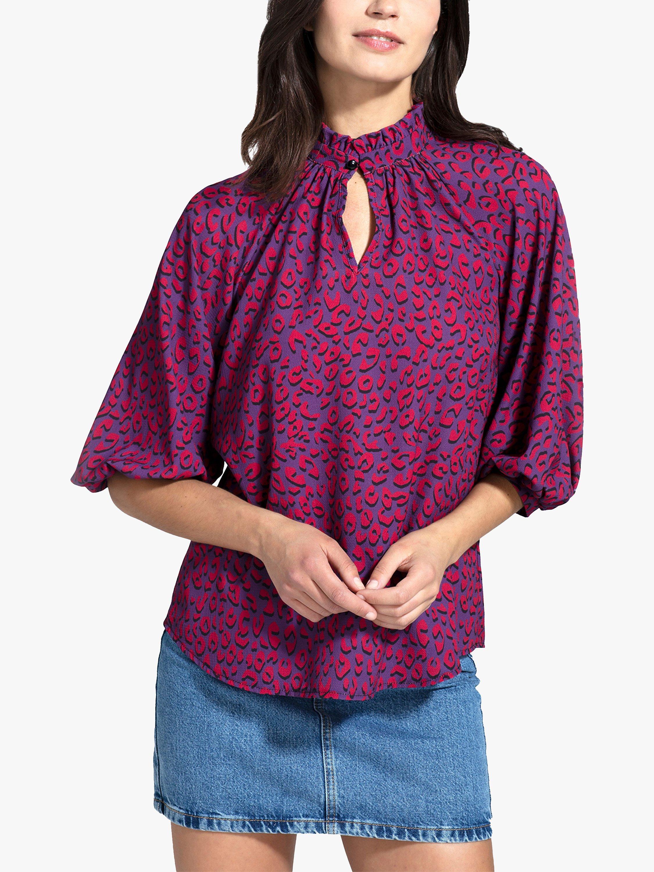 Product image 1 of 3, which shows HotSquash Leopard Print Blouse, Purple, L