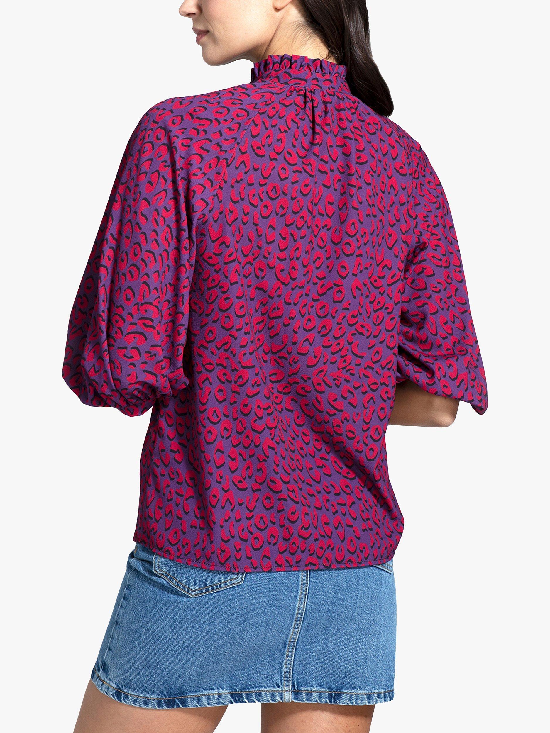 Product image 2 of 3, which shows HotSquash Leopard Print Blouse, Purple, L