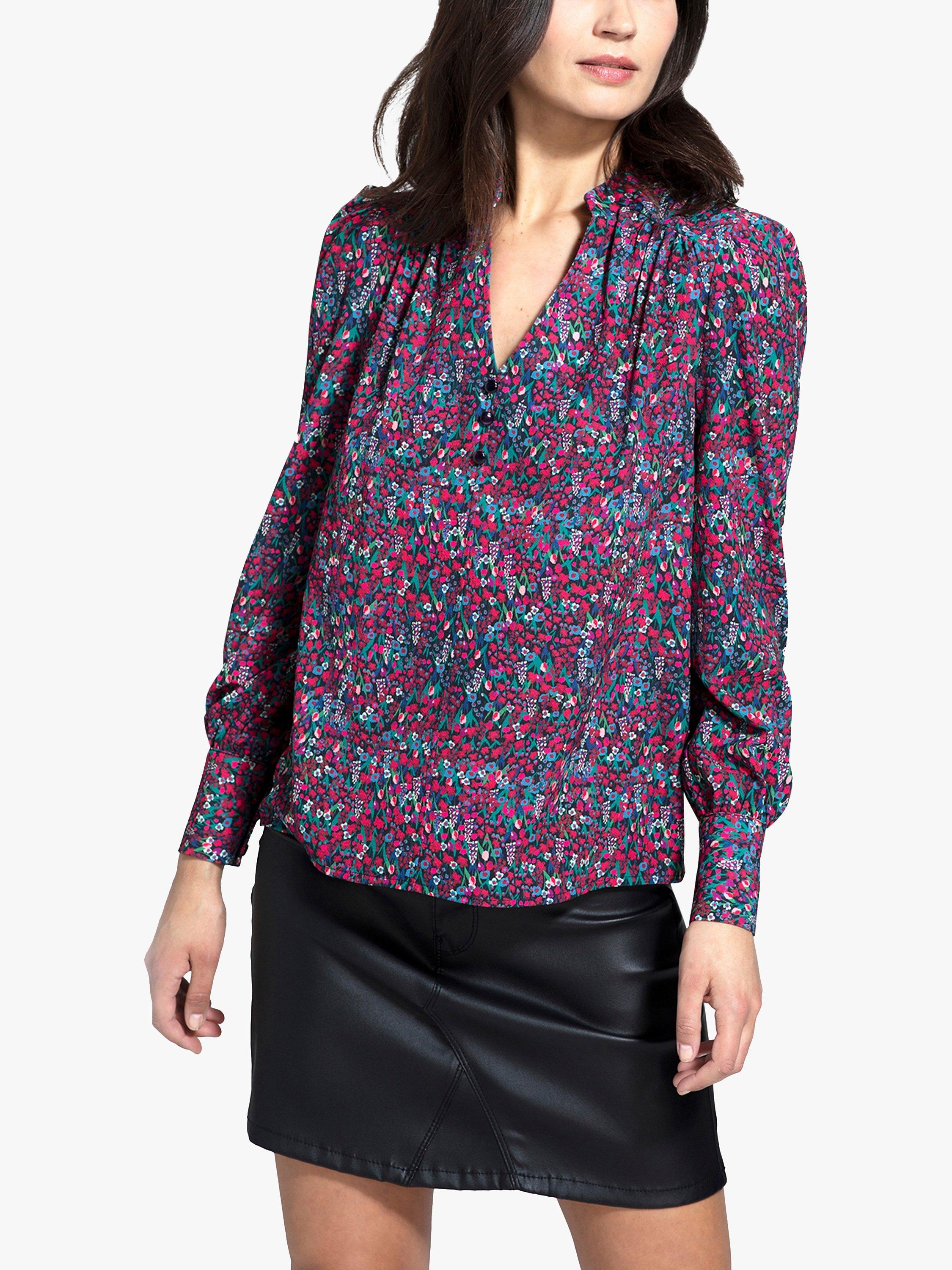 HotSquash Ditsy Floral Print Smart Blouse, Burgundy/Multi