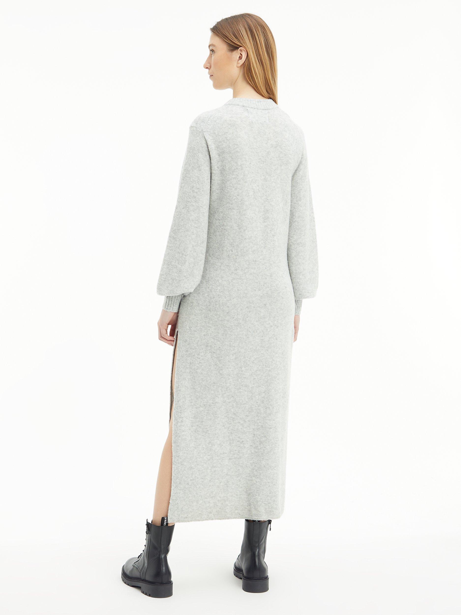 Product image 2 of 5, which shows Calvin Klein Fluffy Yarn Maxi Jumper Dress, Light Grey Heather, XS
