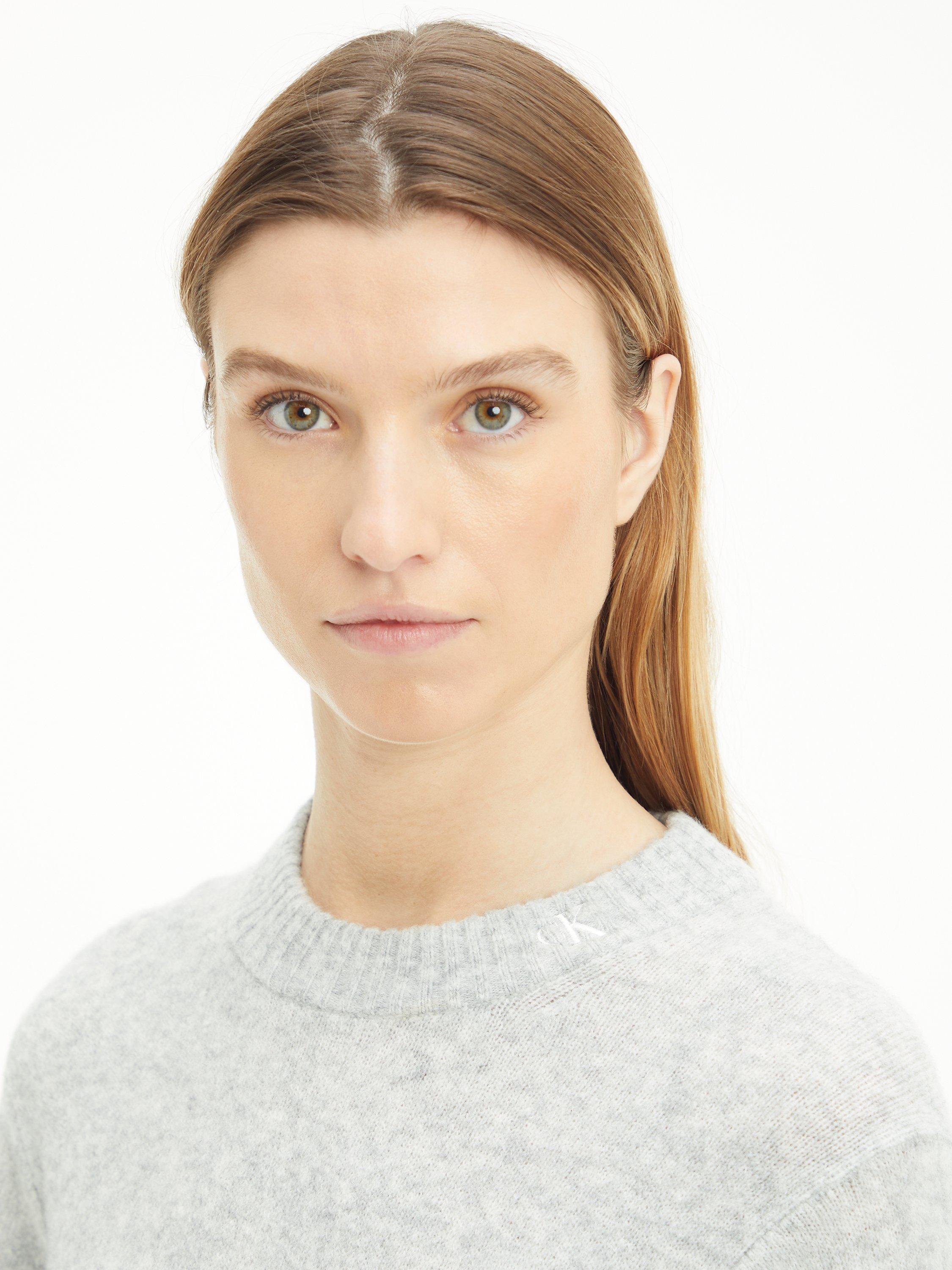 Product image 3 of 5, which shows Calvin Klein Fluffy Yarn Maxi Jumper Dress, Light Grey Heather, XS