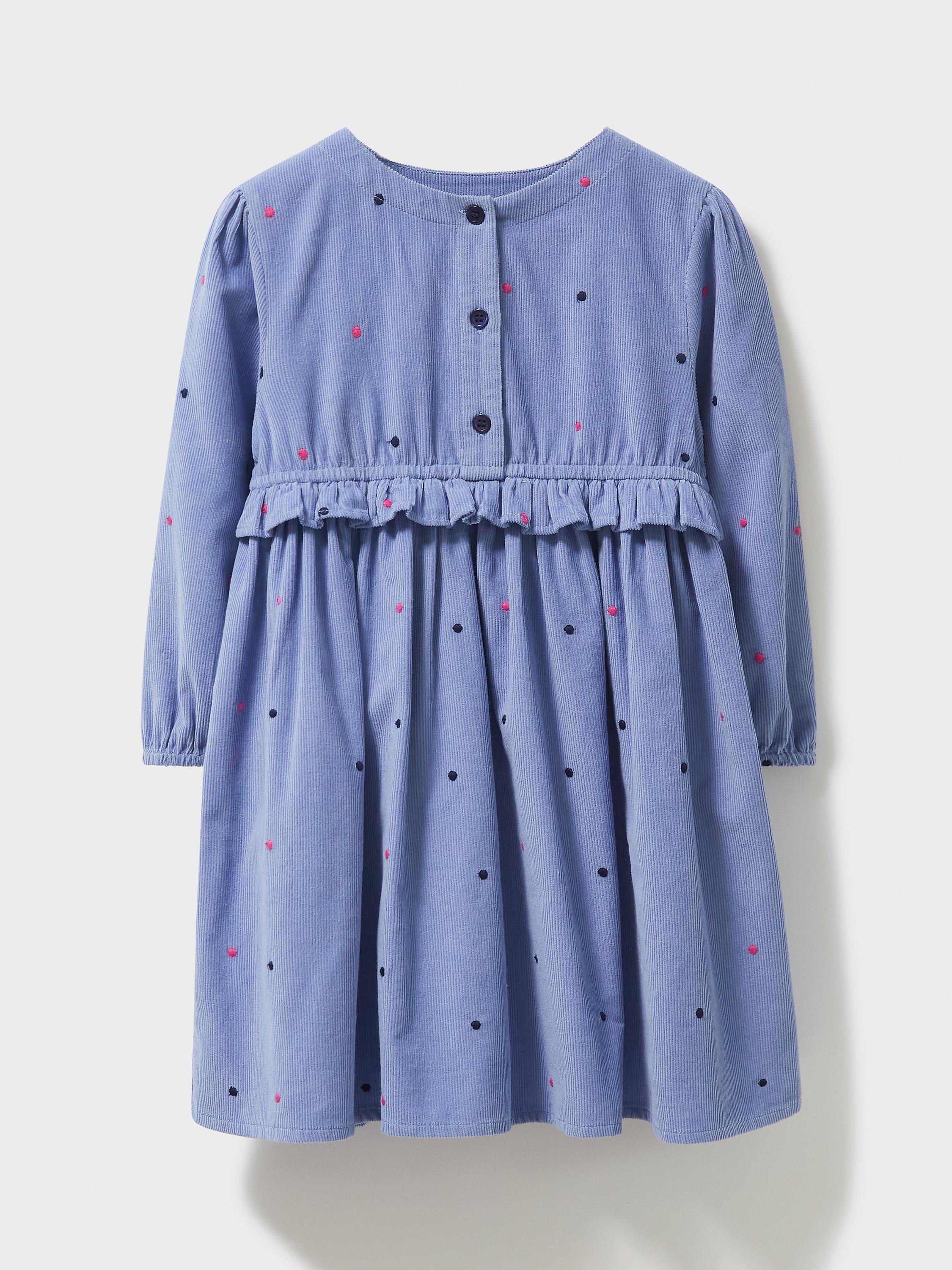 Crew Clothing Kids Embroidered Spot Dress Navy Blue