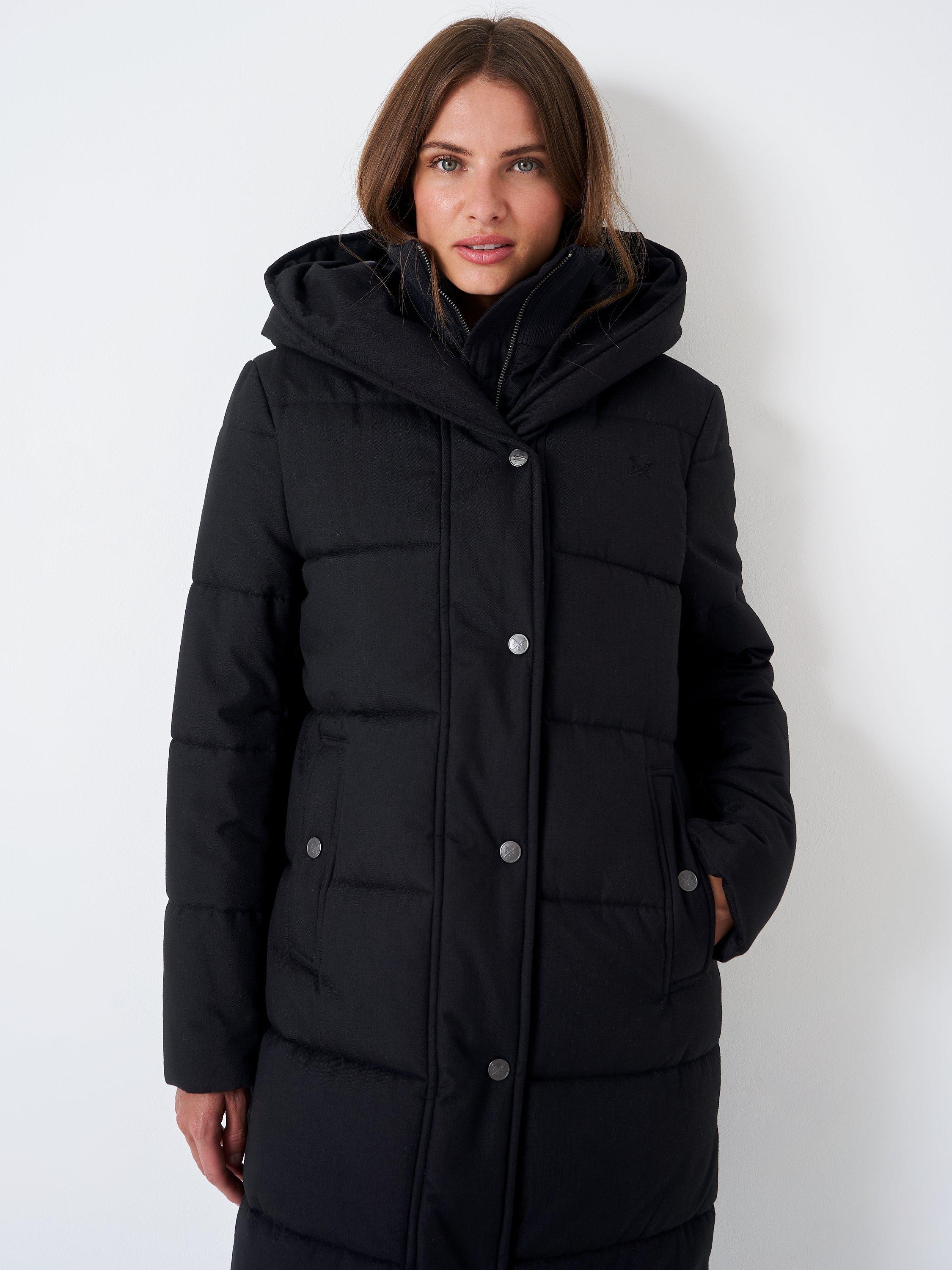 Crew Clothing Heavy Padded Longline Coat, Black