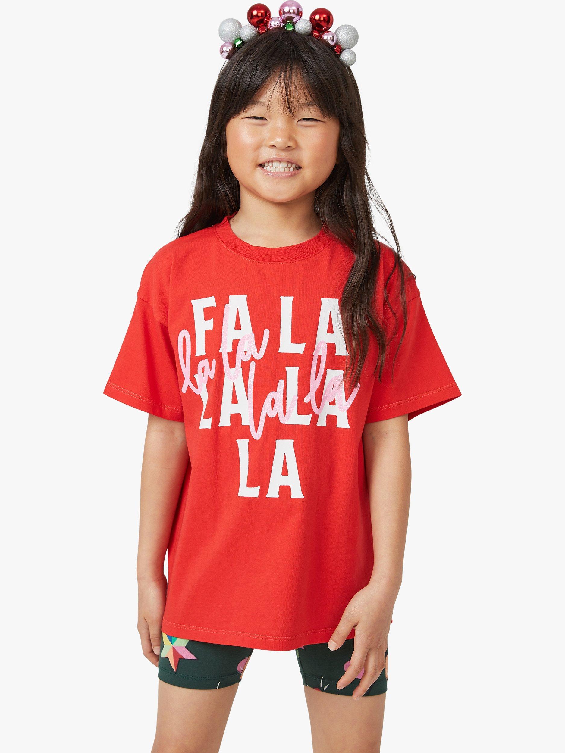 Cotton On Kids' Fa La La Cotton T-Shirt, Red