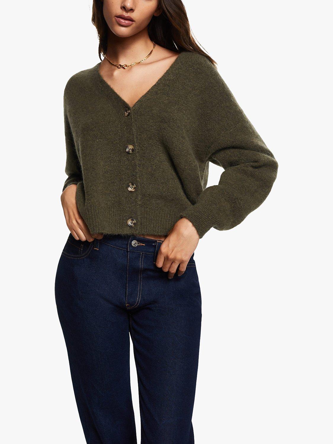 Mango Bonito V-Neck Cardigan, Khaki