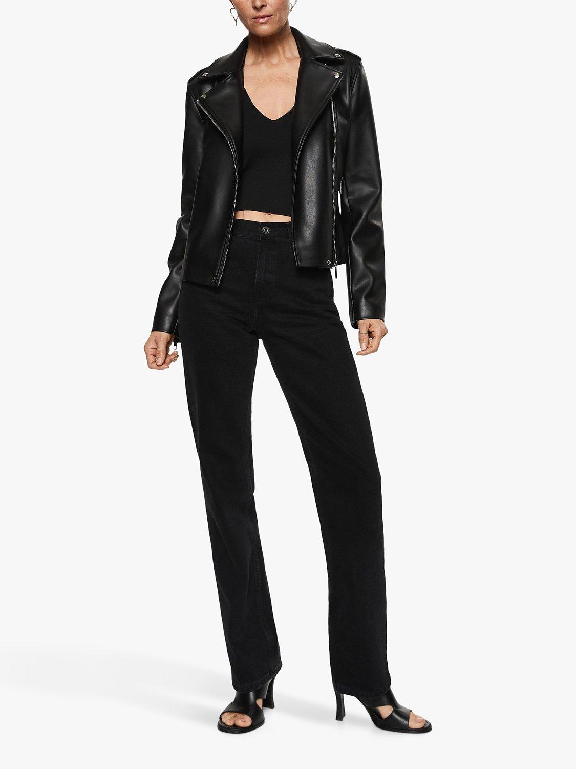 Product image 3 of 8, which shows Mango Liz Faux Leather Biker Jacket, Black, XS