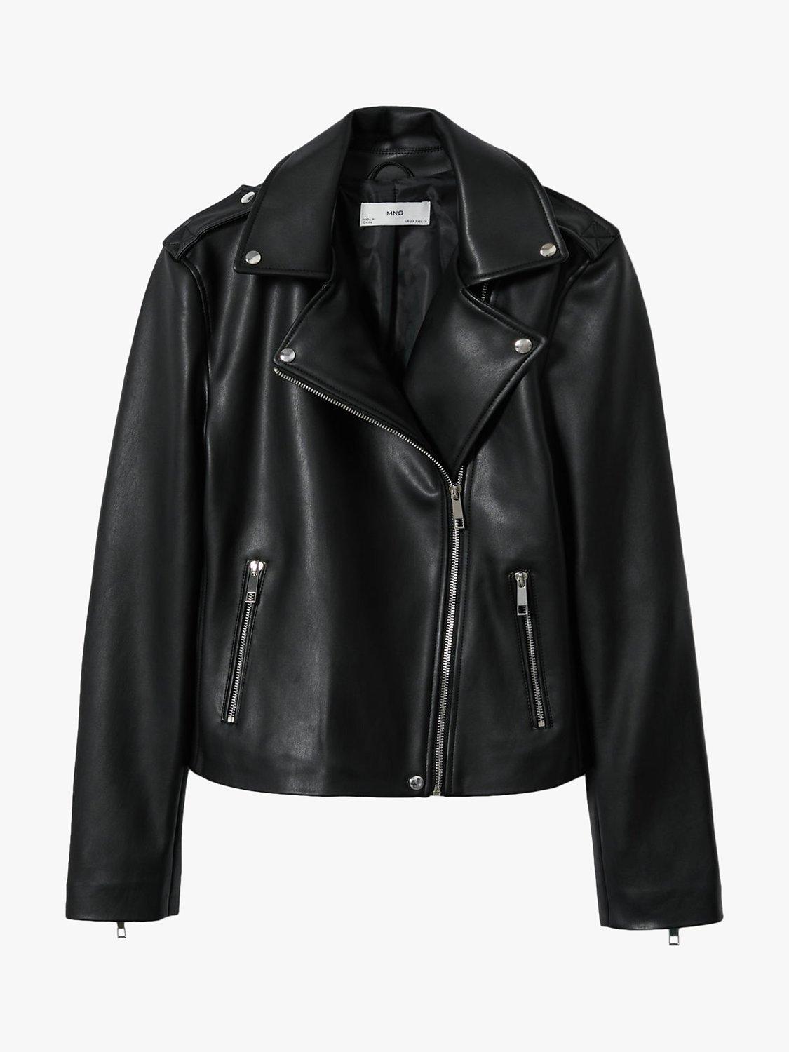 Product image 4 of 8, which shows Mango Liz Faux Leather Biker Jacket, Black, XS