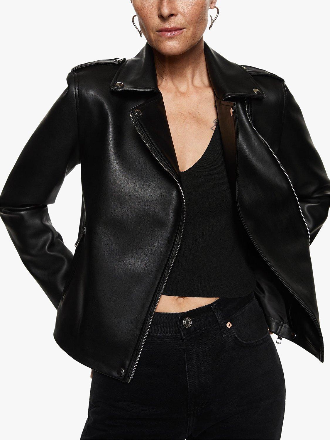 Product image 7 of 8, which shows Mango Liz Faux Leather Biker Jacket, Black, XS